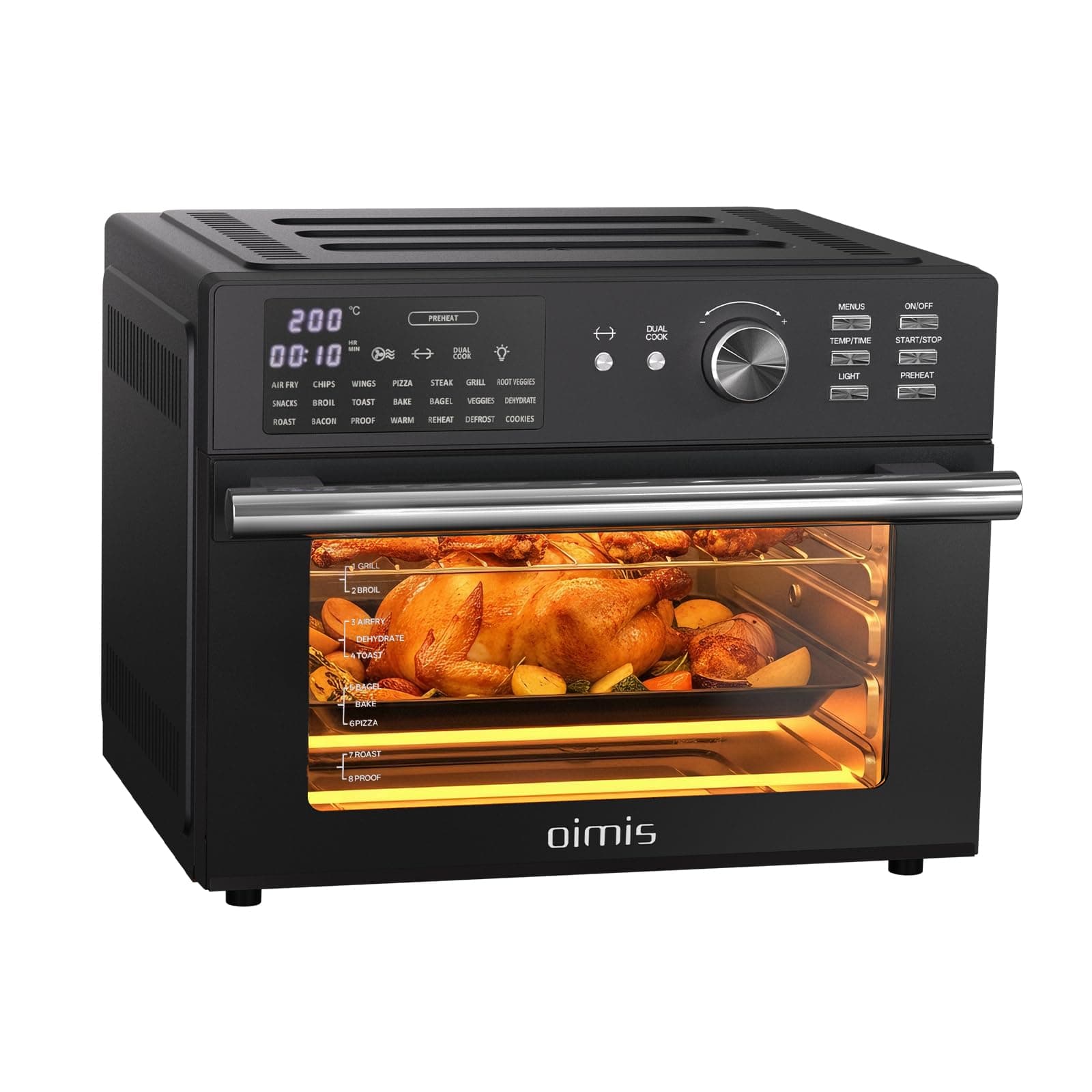 Friggitrice ad Aria Calda 30°C-230°C, 1800w Air Fryer oven per famiglia, 21 in 1 Forno con griglia, Airfryer grande per pollo arrosto, Yogurtiera, Forno per Pizza, Tostapane, Nero