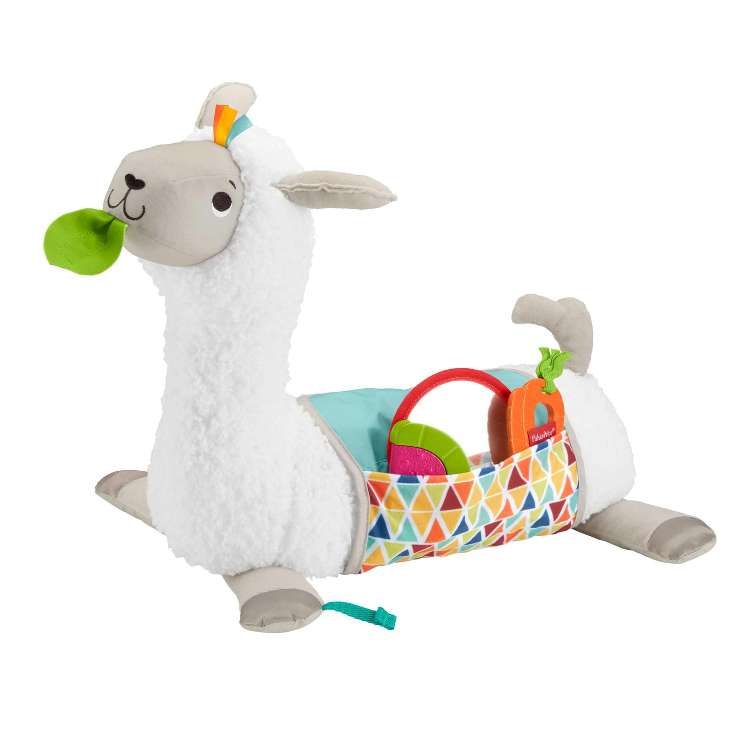 Fisher-Price 4-in-1 Lama Spielkissen zum Spielen in Bauchlage, mit 4 Spielmöglichkeiten, 3 Mitnehm-Spielzeugen und beidseitig bedruckter weicher Decke, für Babys ab der Geburt, GLK39