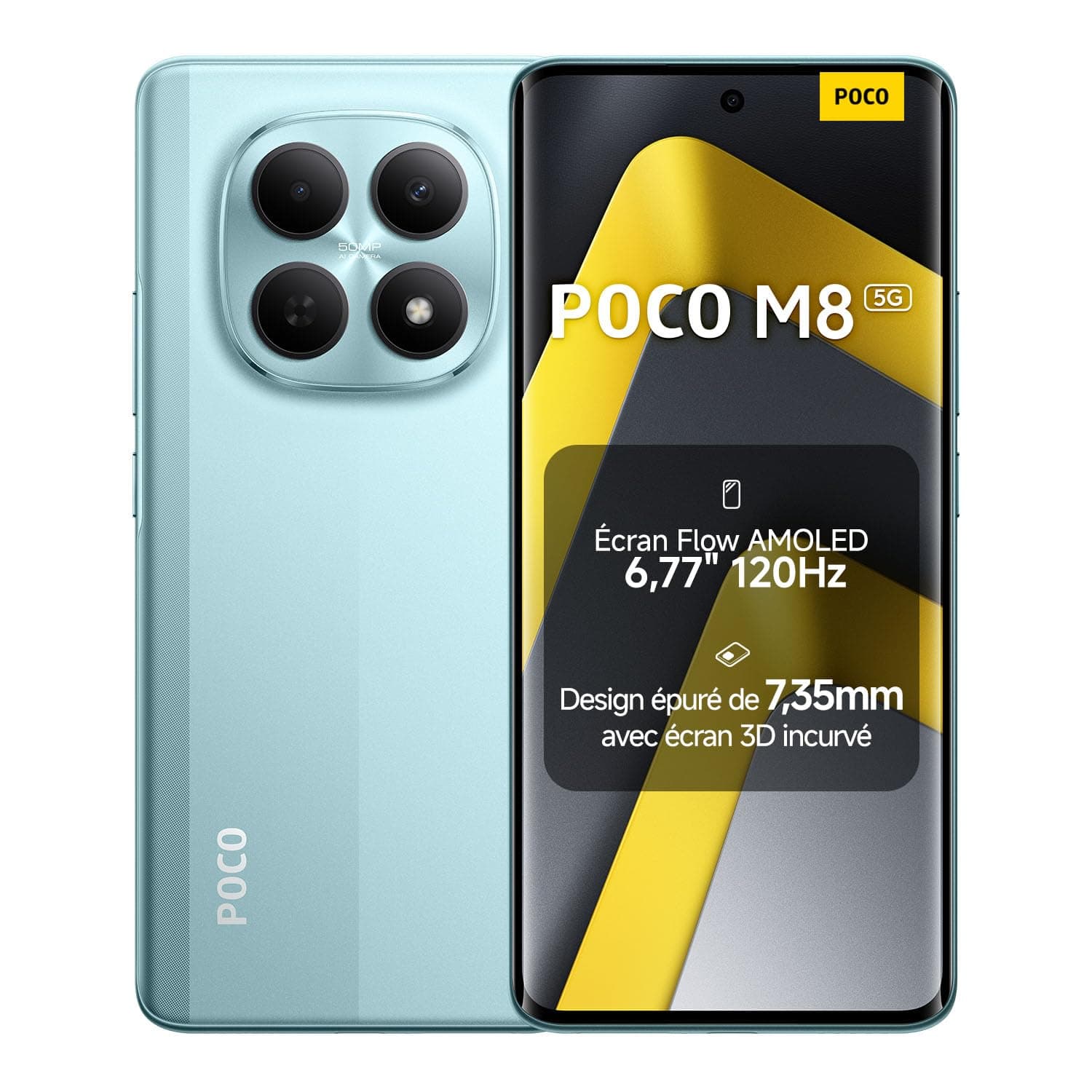 Xiaomi POCO M8, Smartphone 8+256 Go, Écran AMOLED FIow 120Hz de 6,77", Snapdragon® 6 Gen 3, Double caméra AI 50 Mpx, Design élégant incurvé en 3D de 7,35 mm, Vert, Garantie 2 Ans, Chargeur Non Inclus