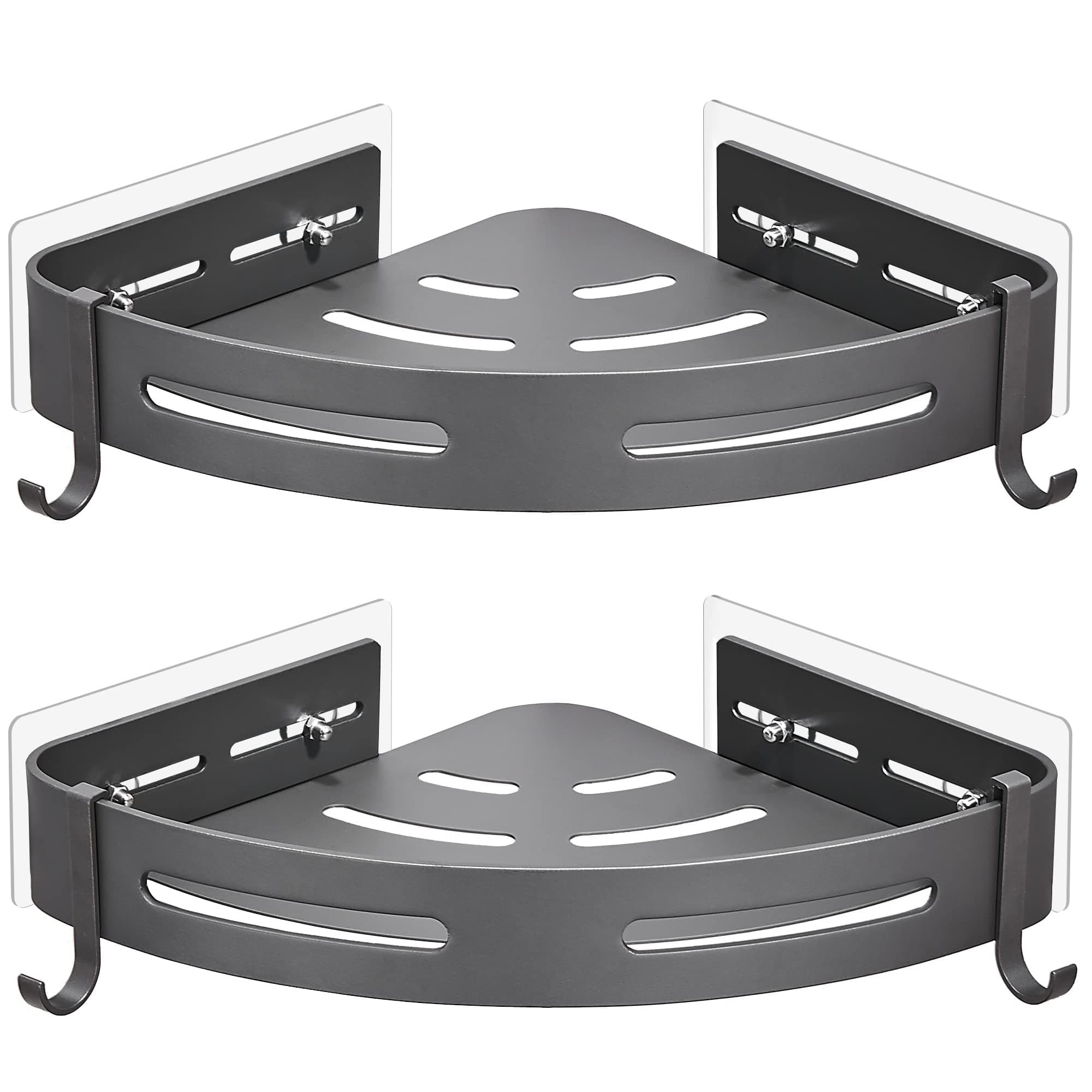 GRICOL Mensola da Doccia Senza Foratura Mensola Bagno Angolare Adesiva in Metallo con 4 Ganci Porta Shampoo Doccia Porta Bagnoschiuma da Doccia Anti-Ruggine 2 Pezzi Grigio