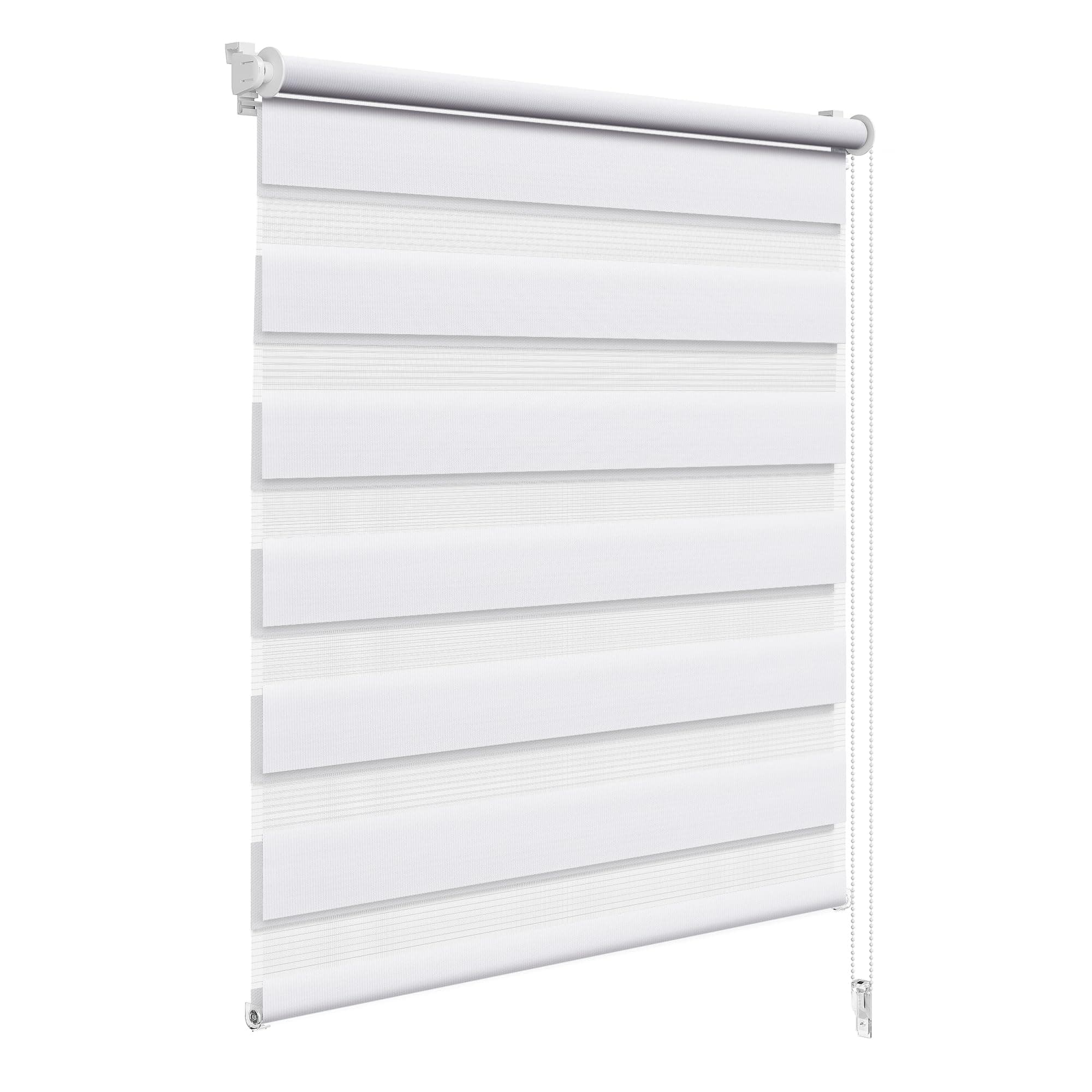 WOLTU Doppelrollo Klemmfix ohne Bohren Weiß B75 x H130 cm, Duo Rollo lichtdurchlässig Fensterrollo für innen verdunkelnd, Zebrarollo mit Kettenzug - Seitenzugrollo für Fenster und Tür