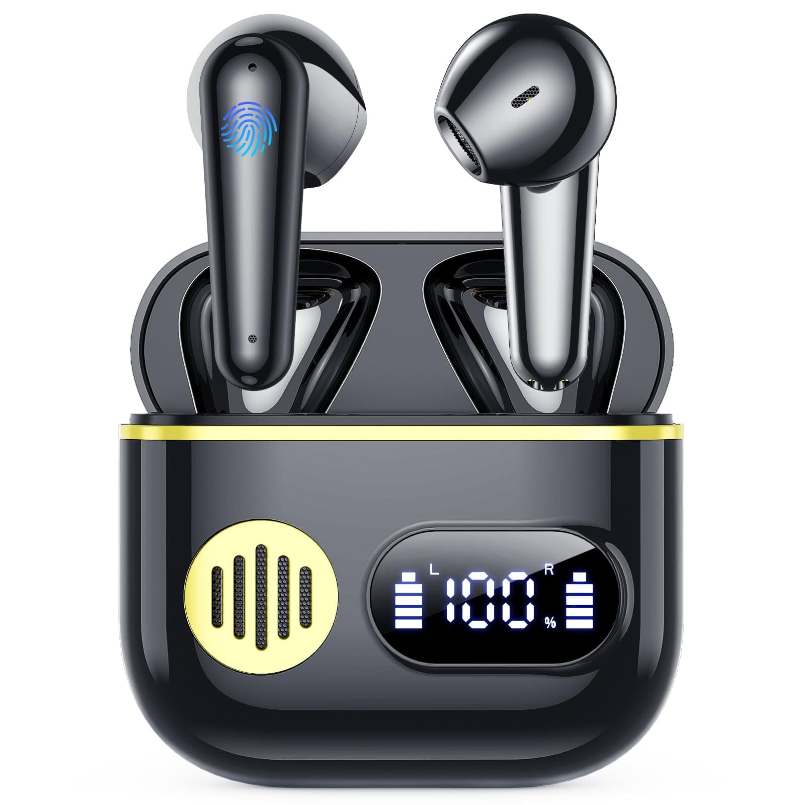Cuffie Bluetooth,Auricolari Bluetooth 6.1 - Cuffie Wireless con 6 ENC Cancellazione Rumore Mics, Cuffie in Ear 48 Ore di Riproduzione, Cuffiette Senza Filo HiFi Stereo per iOS/Android - Classico Nero