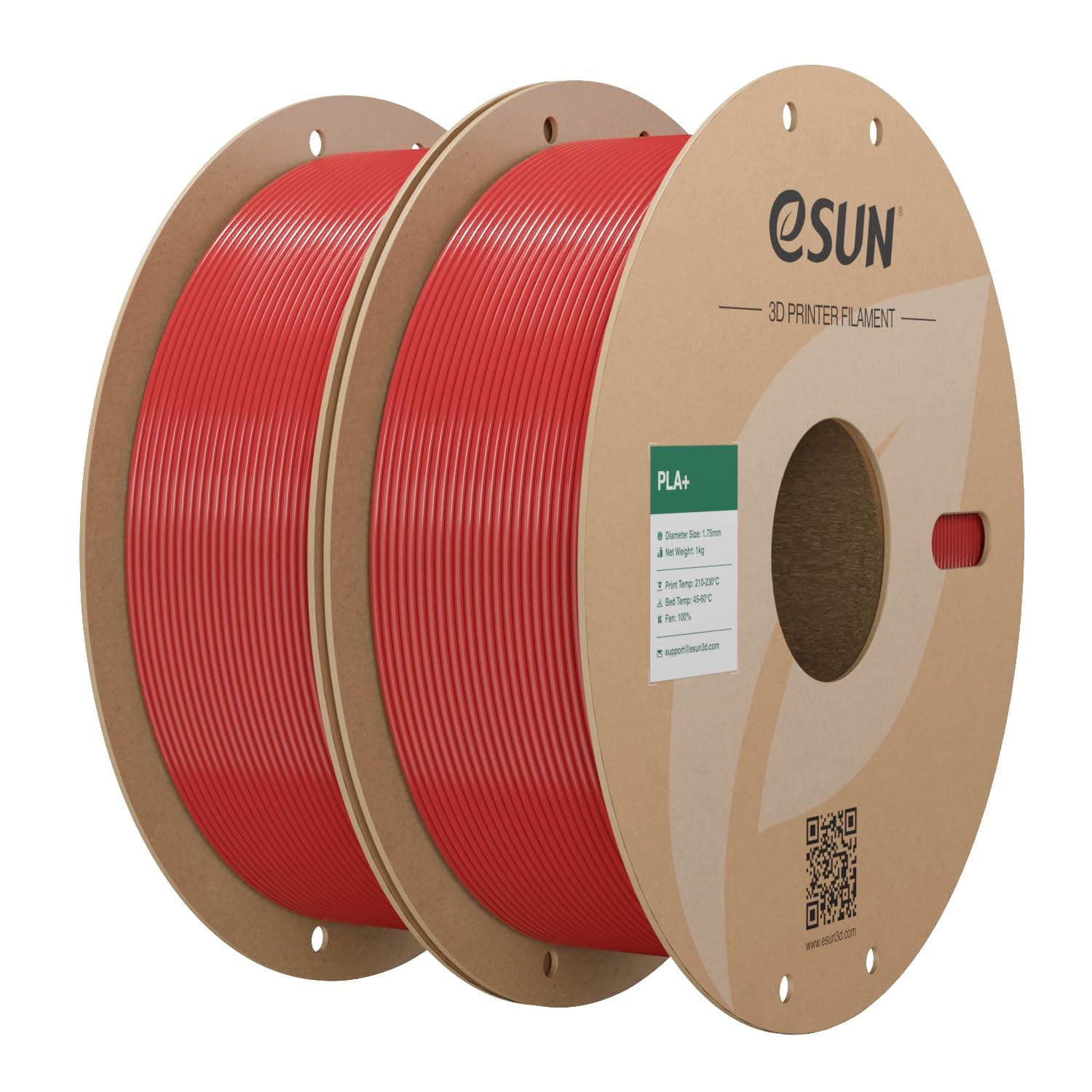 eSUN PLA+ Filament 1.75mm, Renforcé Ténacité Imprimante 3D Filament PLA Plus, Précision Dimensionnelle +/- 0.03mm, 1KG par Bobine, 2 Bobines pour Imprimante 3D, Rouge Foncé*2