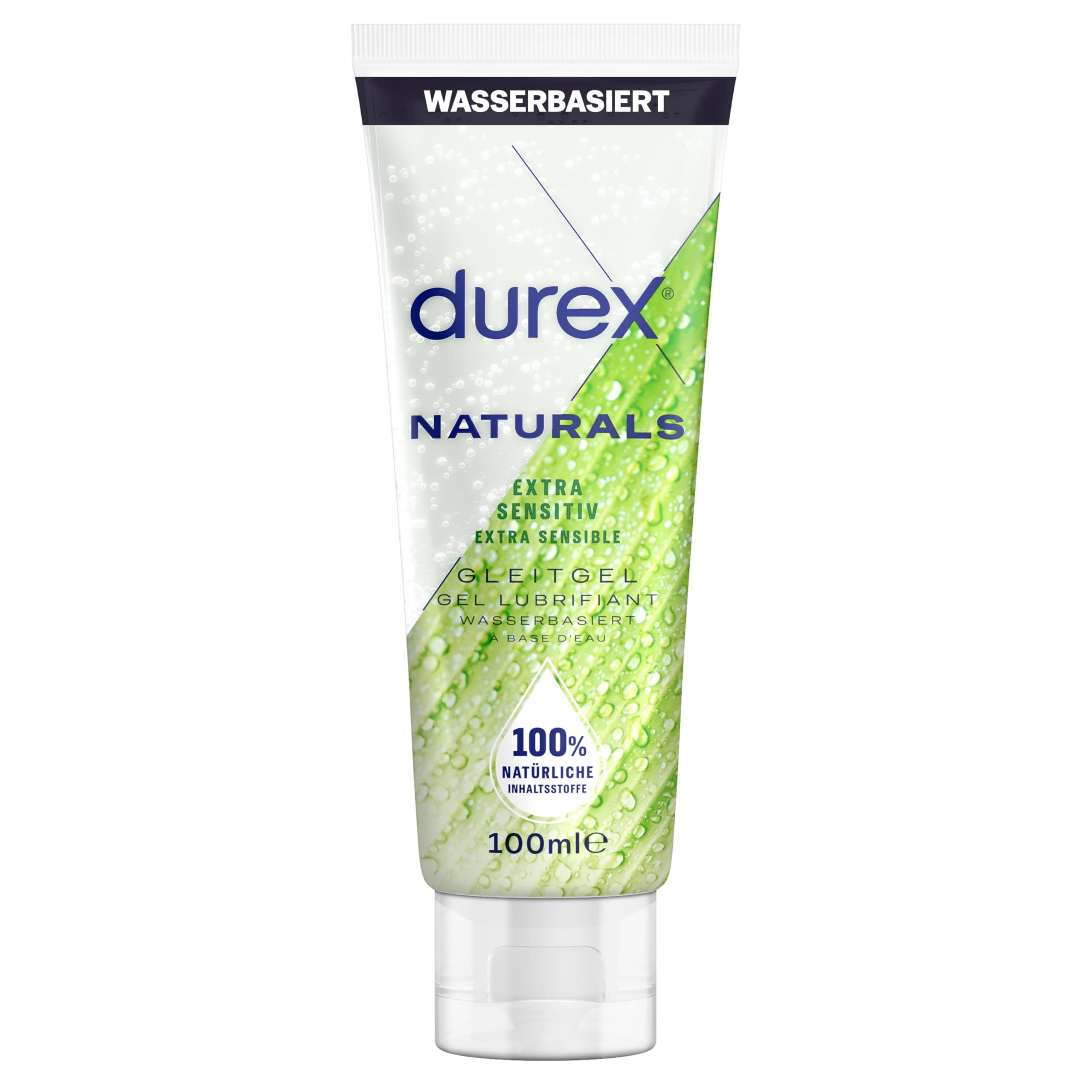 Durex Naturals Extra Sensitiv Gleitgel – 100% natürliches Gleitmittel mit Aloe Vera Extrakt – Dermatologisch getestet & pH-freundlich – 100 ml (1 x 100 ml)
