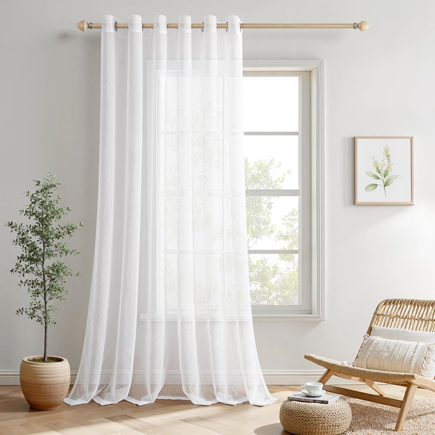 MIULEE Sheer Voile Vorhang mit Ösen Transparente Optik Gardine Ösenvorhang Ösenschal Transparent Durchsichtig für Schlafzimmer Wohnzimmer 200x225 cm (B x H) 1er Set Weiß