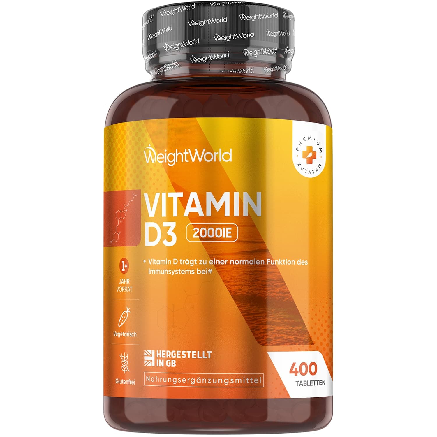 Vitamin D3 2000 I.E. - 400 vegetarische Tabletten - 1+ Jahr Vorrat 1 Tablette alle 2 Tage - Vitamin D trägt zur Erhaltung normaler Knochen & einer normalen Muskelfunktion bei (Laut EFSA) - WeightWorld