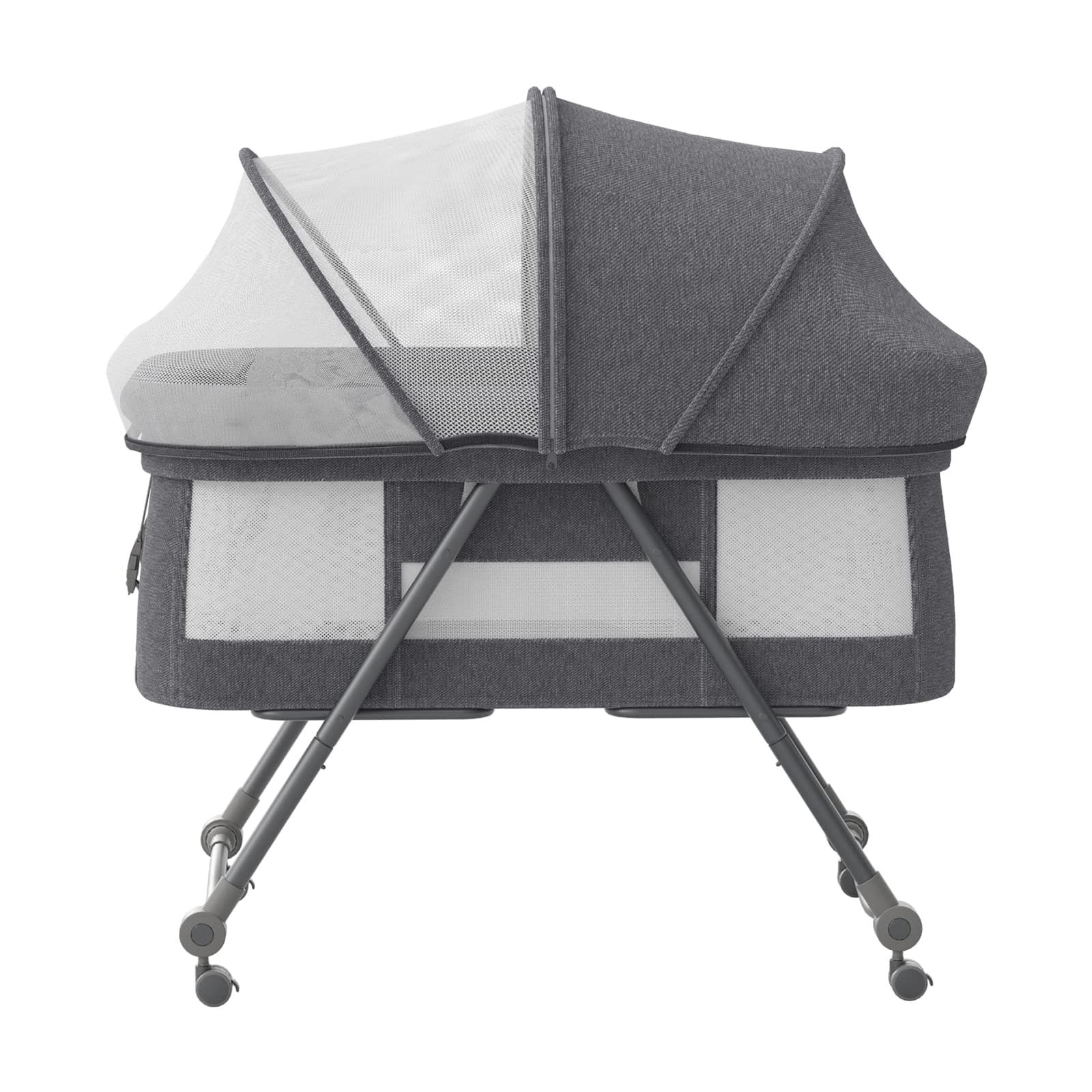 UBRAVOO Lit de Voyage Bebe, Lit Bebe avec Matelas I Roues I Sac de Voyage I Moustiquaire, Berceau de Chevet | Berceau à Bascule Transformable, Bravo Pro, Gris