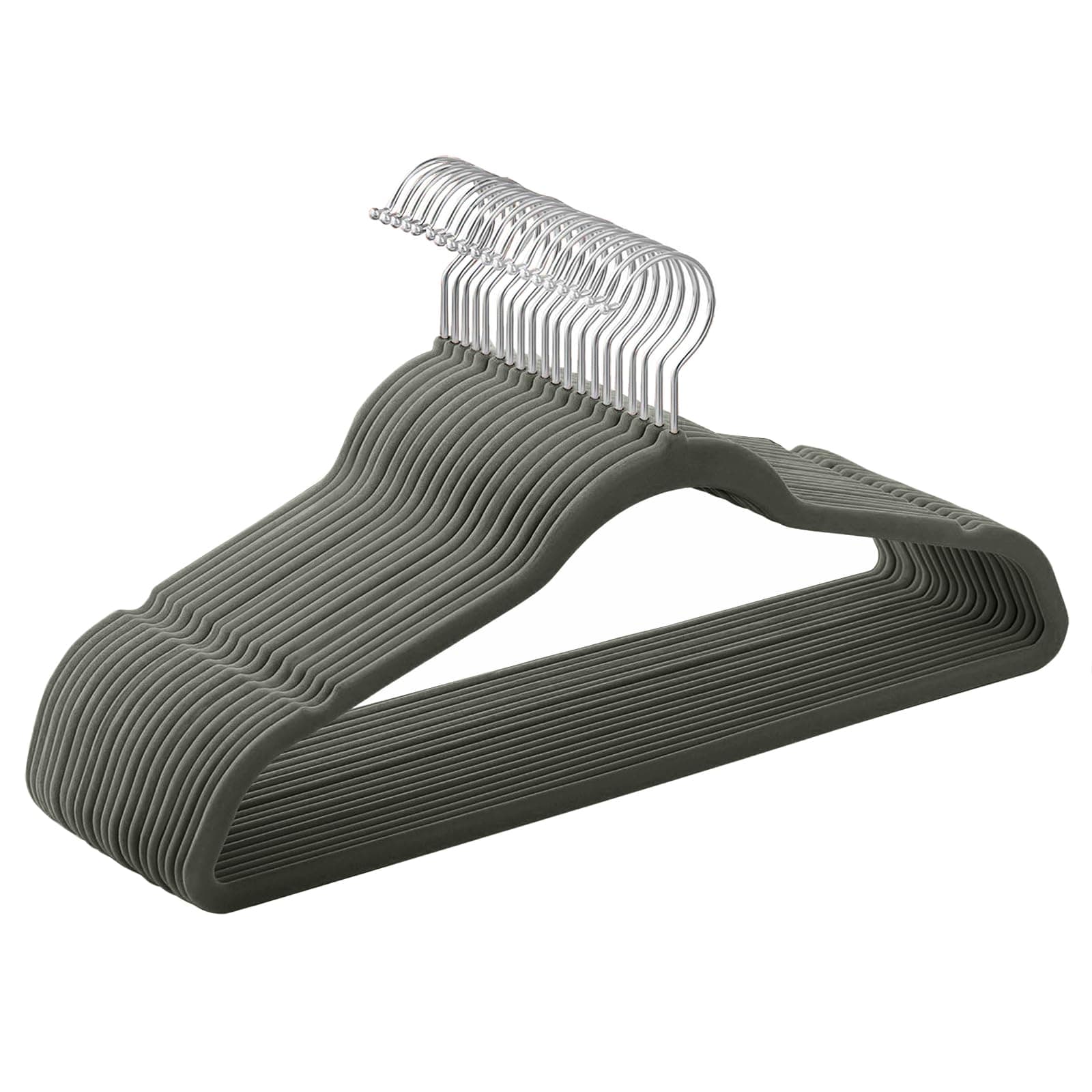SONGMICS Kleiderbügel Samt, 20er Set, Bügel, Jackenbügel, 41,5 cm breit, Anzugbügel, dünn, gut belastbar, um 360° drehbarer Haken, für Mäntel, Hemden und Anzüge, grau CRF026G20