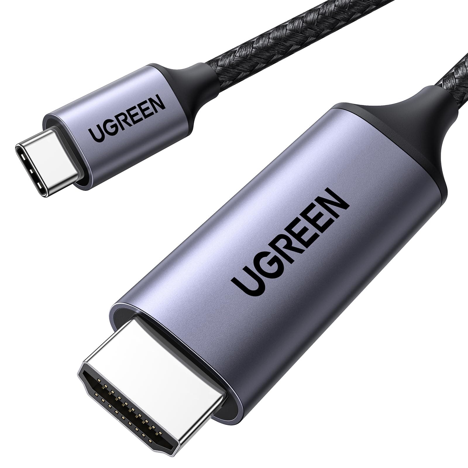 UGREEN USB C auf HDMI Kabel 4K 60Hz 2m Thunderbolt 3/USB C 3.1 HDMI Kabel UHD Geflochten-Aluminium kompatibel mit iPhone 17 MacBook Pro 2021 iPad Pro/Air, Galaxy S23 Ultra usw.（1M）