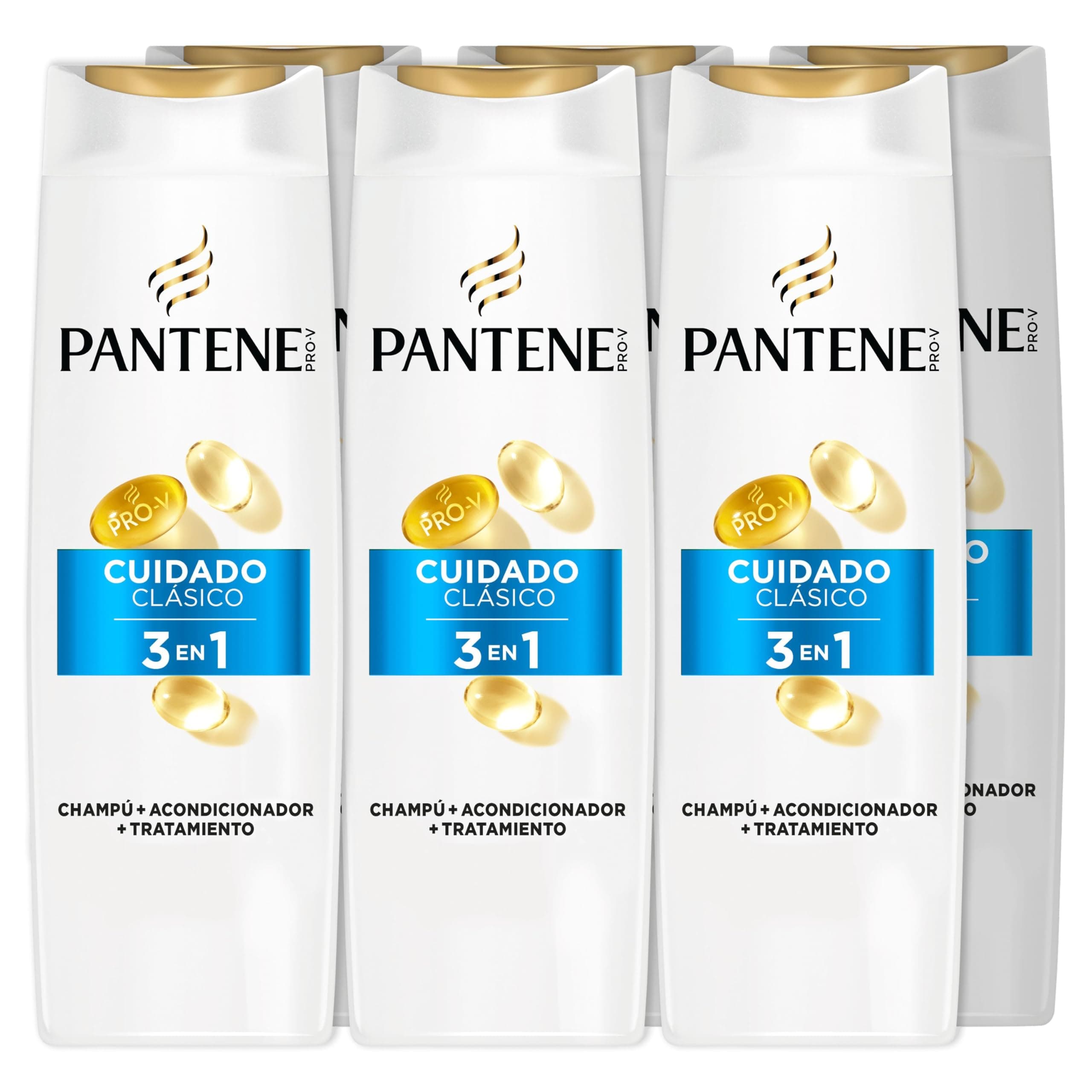 Pantene Champú + Acondicionador + Tratamiento 3en1 Cuidado Clásico Nutri Pro-V con fórmula Pro-V + antioxidantes, para cabello normal y mixto, 300 ML (Pack de 6)