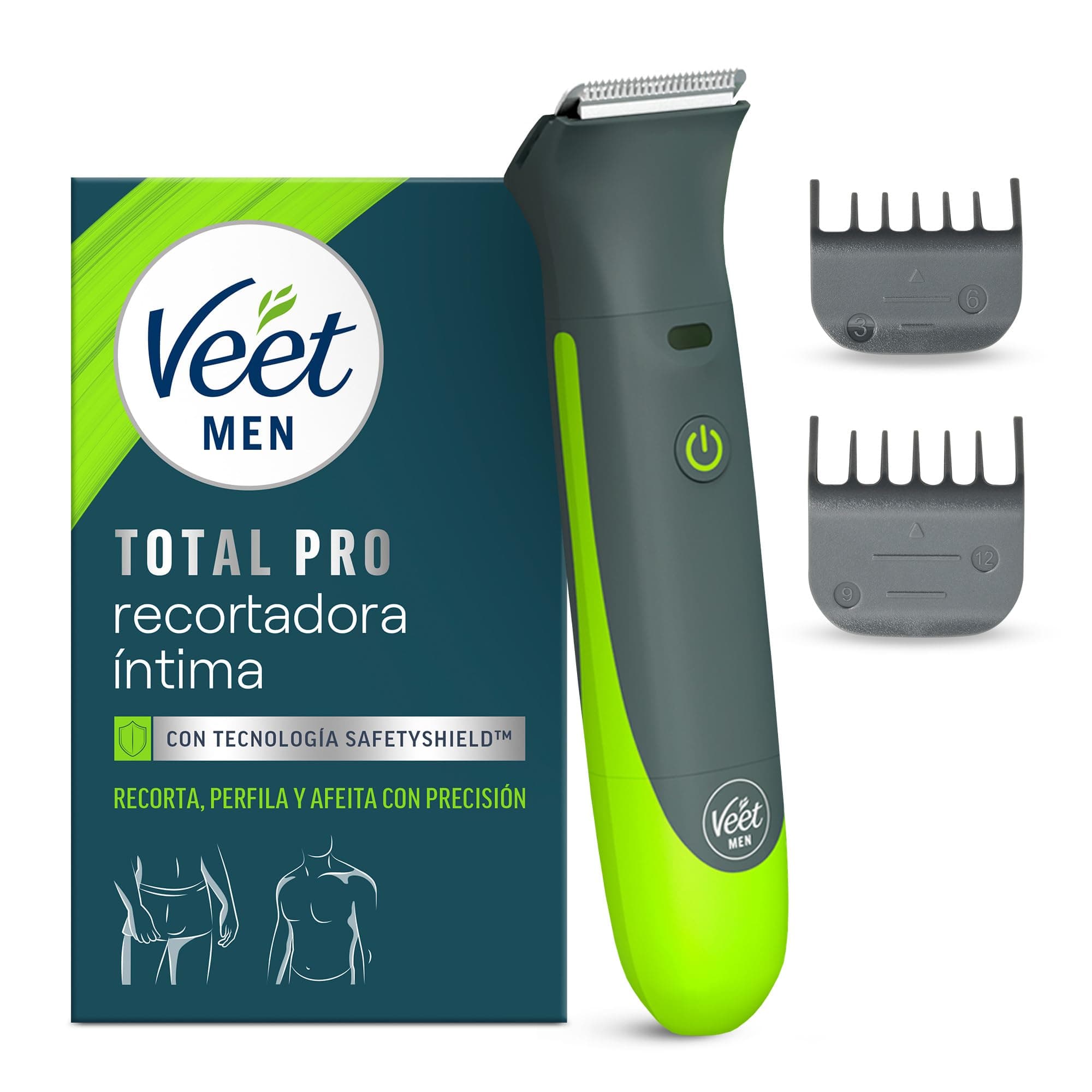 Veet Total Pro, Recortadora para partes íntimas, Maquina de Afeitar Hombre Resistente al agua, con cargador USB, adecuado para el área del ingle, pecho, espalda, brazos, piernas, axilas, cabeza y cara