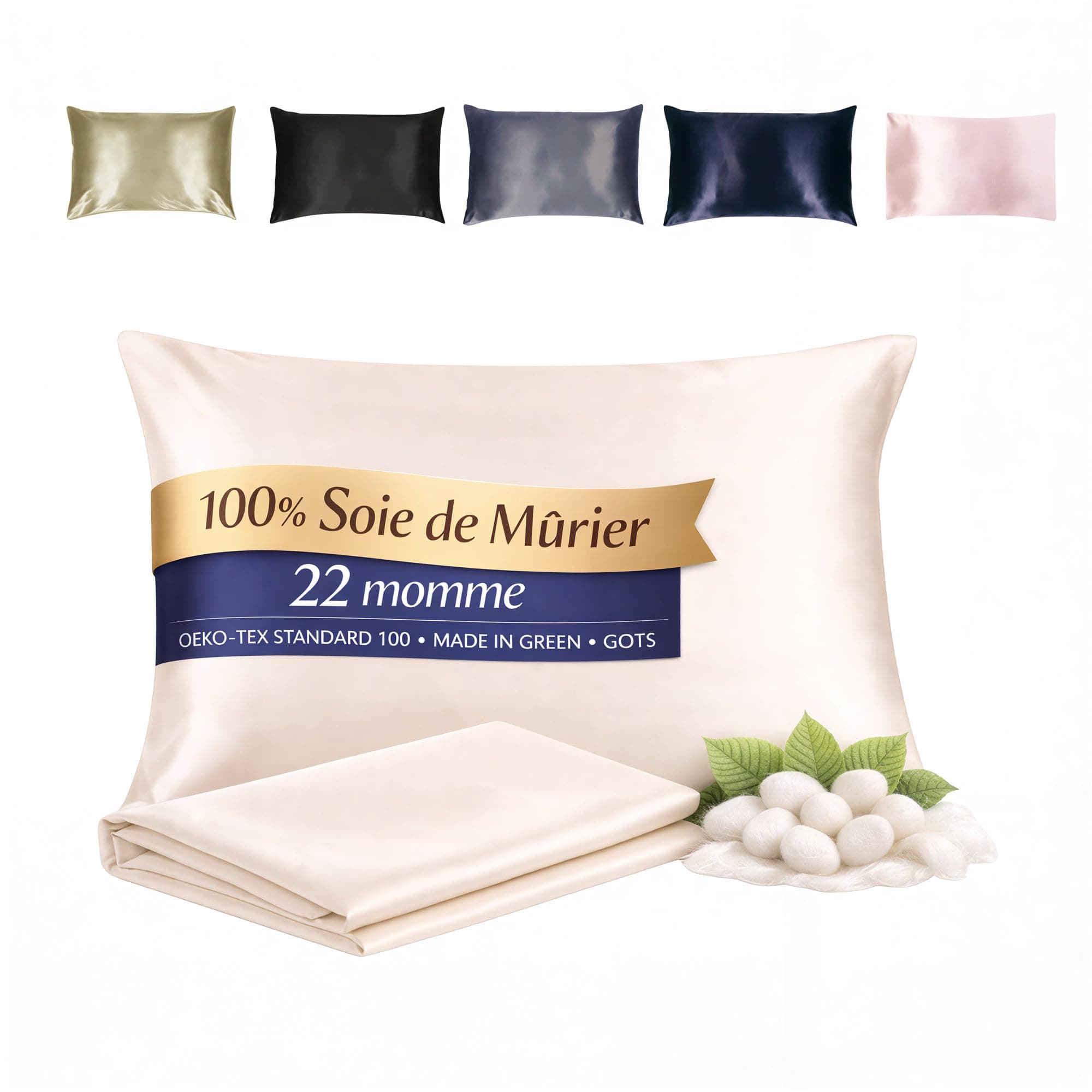 Zenpur Taie d’Oreiller 100% Soie de Mûrier 50x70 cm - 22 Momme Grade 6A, pour la Beauté des Cheveux et de la Peau | Anti-Frisottis et Anti-Rides - Certifié GOTS & Oeko Tex (Ivoire)