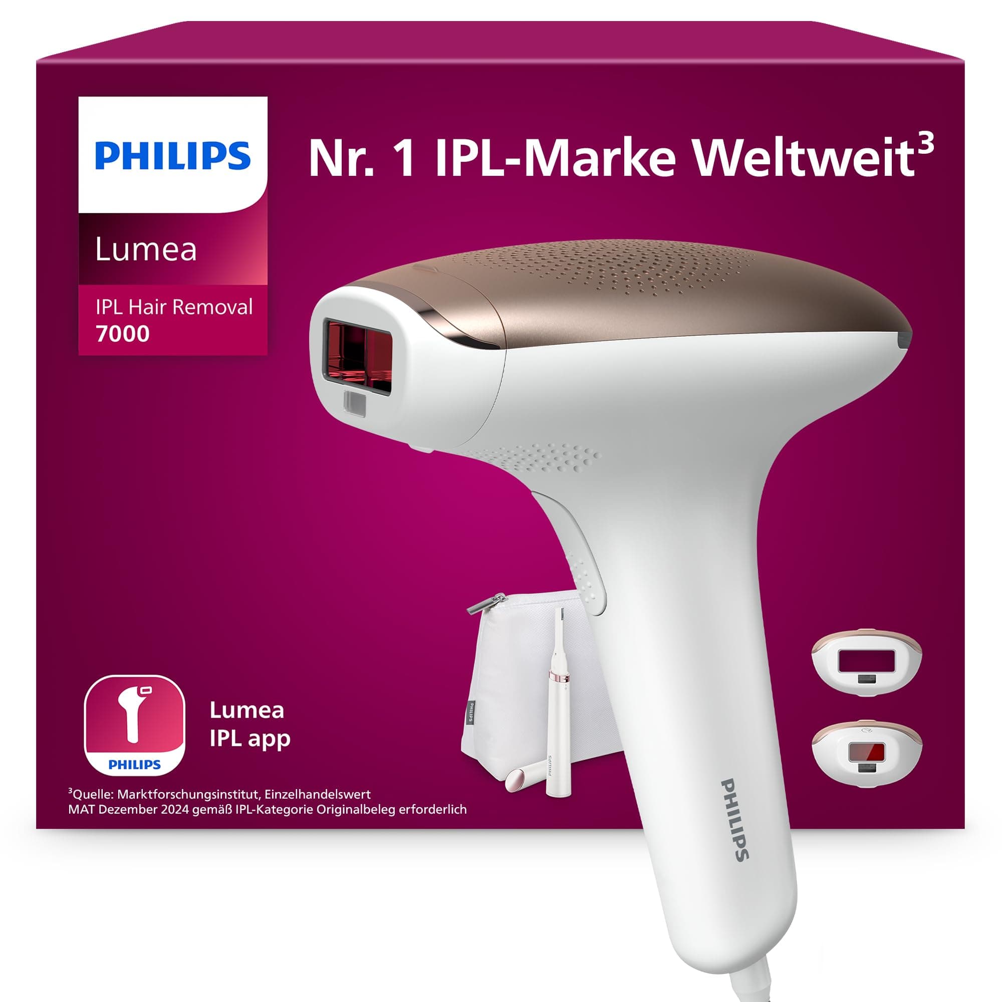 Philips Lumea IPL 7000 Series Haarentfernungsgerät – Alternative zur Laserhaarentfernung – 2 Aufsätze für Körper & Gesicht, inkl. Korrekturtrimmer (BRI921/00)