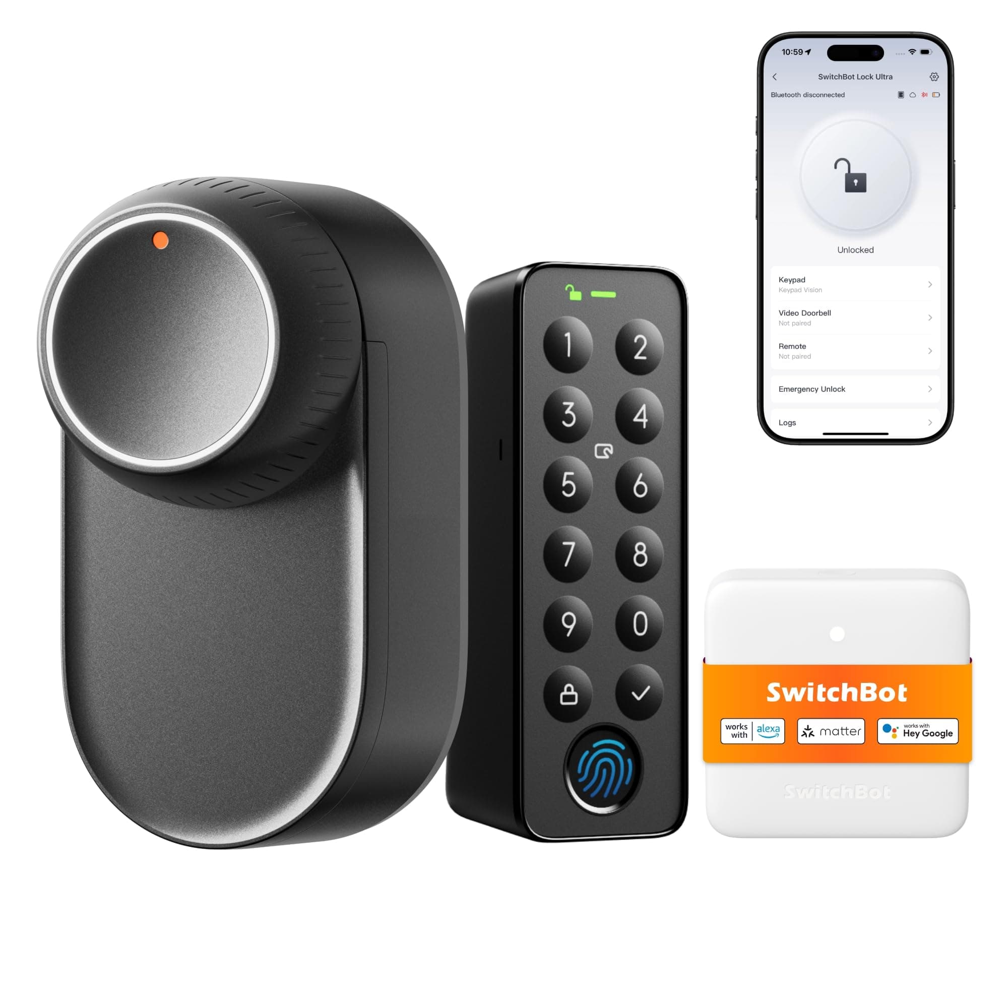 SwitchBot WiFi Smart Lock Ultra Con Tastierino Touchscreen, Serratura Smart Con Impronte Digitali, Serratura Elettronica Con Batteria Ricaricabile, Adatta A Porte Europee, Matter/Alexa/Google