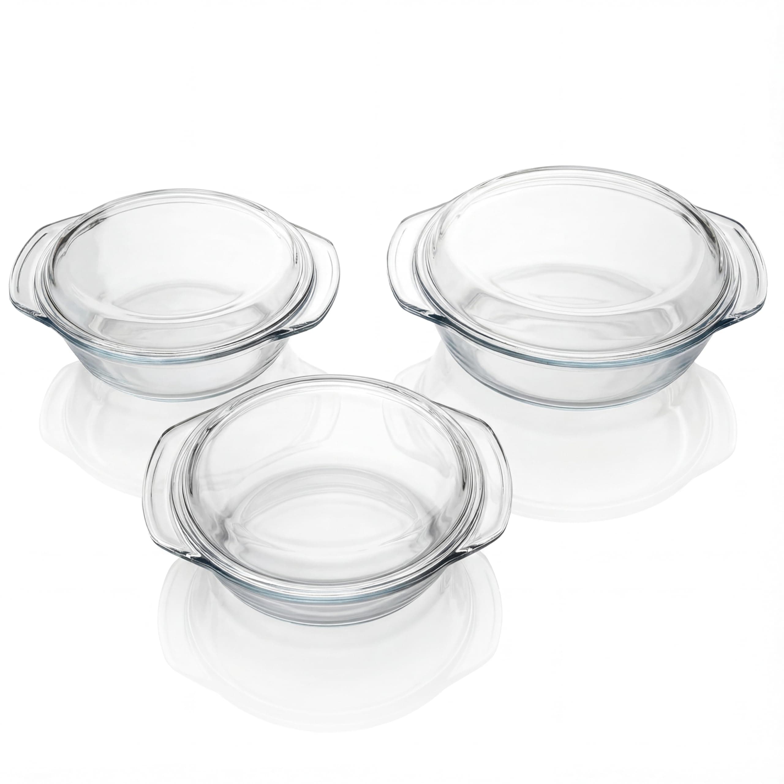 Arendo - Glas Ofenform Auflaufform rund mit Deckel und Griffen – 3er Set – Borosilikatglas – 3 Größen 1000ml 1500ml 2000ml – ofenfest – mikrowellengeeignet – nachhaltig BPA-frei - klein bis groß