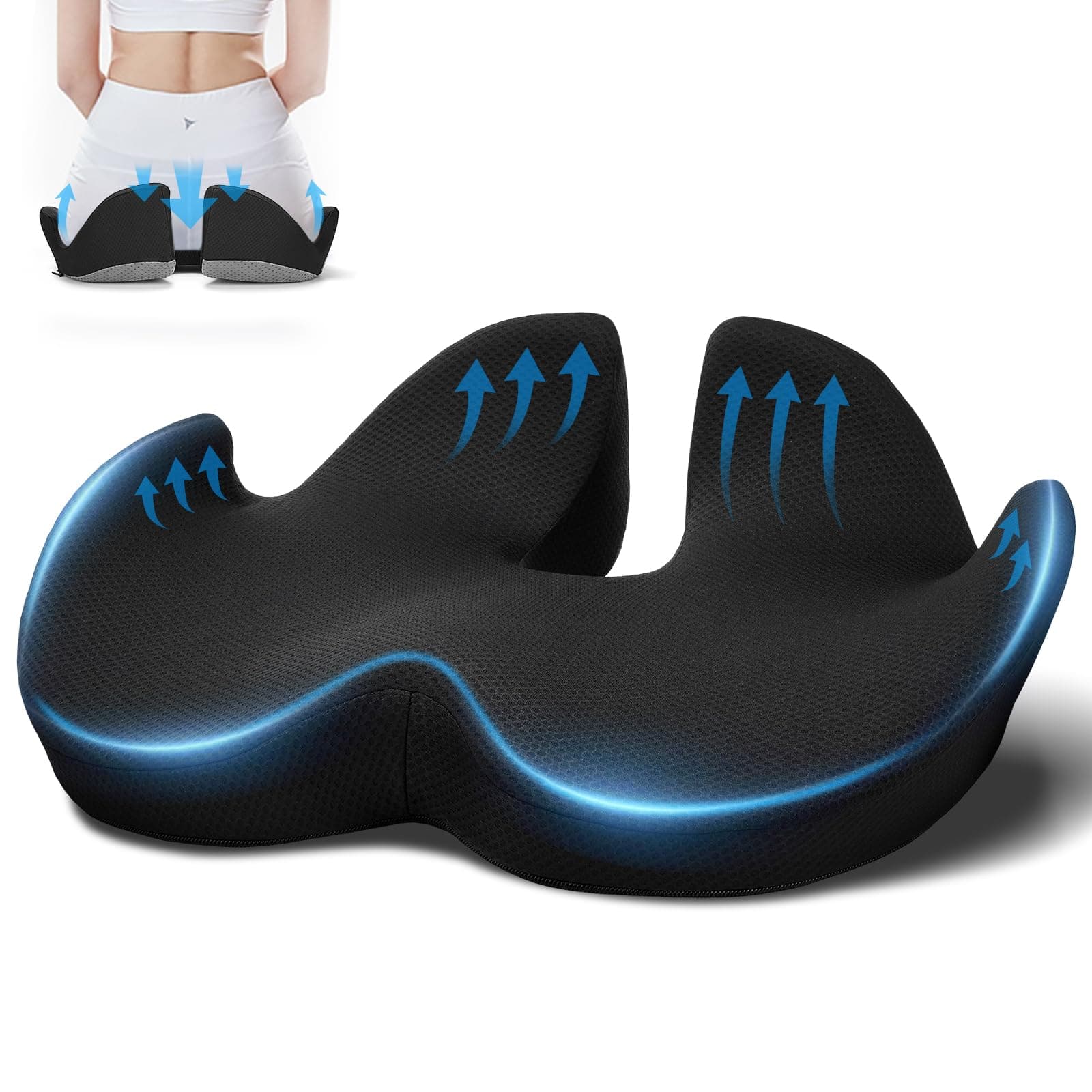 Ajiteogy Cojin Silla Oficina, Cojín de Asiento de Espuma Viscoelástica, Diseño Ergonómico para Silla de Oficina y Hogar, Uso Diario