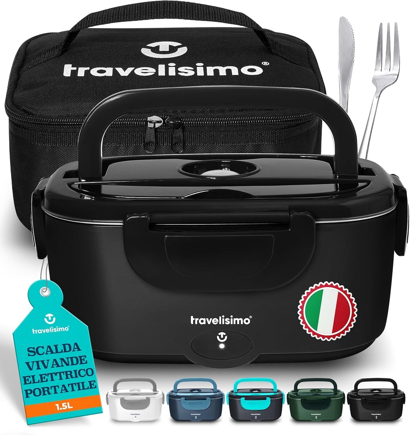 TRAVELISIMO Scaldavivande Elettrico Portatile 100W 1,5L Porta Pranzo Termico 220V/12V/24V Scalda Vivande Portatile Elettrico, Viaggio e Lavoro Portavivande Termico & Portapranzo Termico per Alimenti