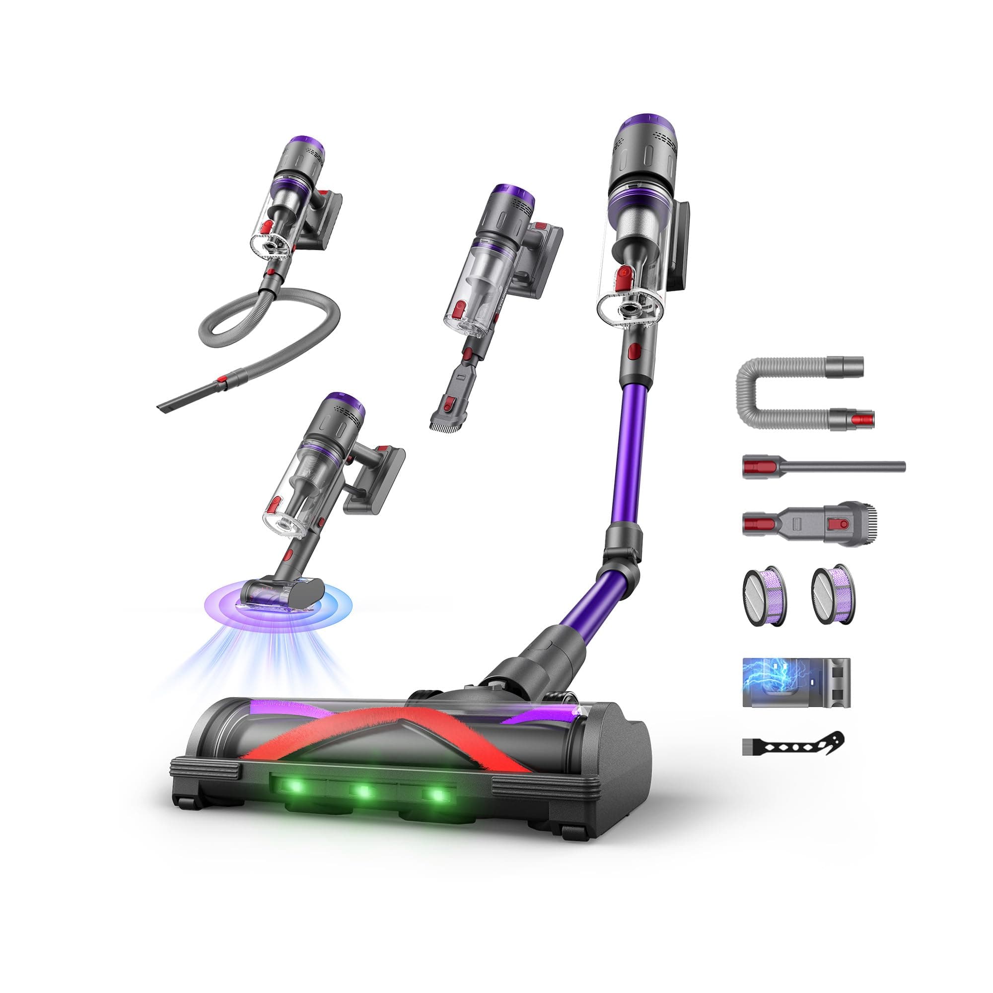 Circlio Aspiradora Sin Cable 58kPa/600W/80Min, Escoba Aspiradora sin Cable con Brazo Flexible, Manguera Extensible de 1m, Cepillo Turbo Mini Antiácaros, Ideal para Suelos, Alfombras y Pelo de Mascotas