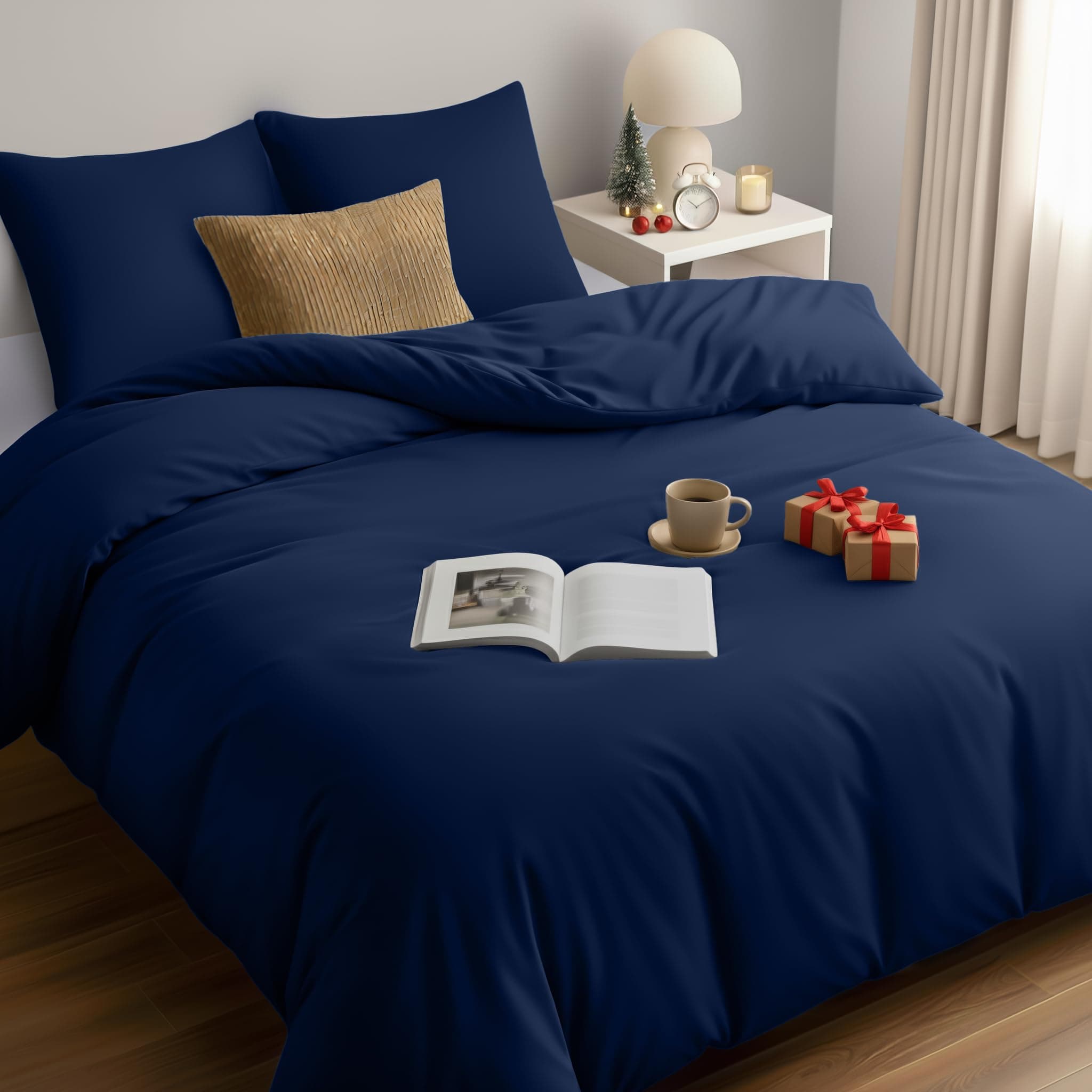 Utopia Bedding Copripiumino Matrimoniale 260x240 - Microfibra Copripiumino 260x240cm + Federe 65x65cm - Blu Navy