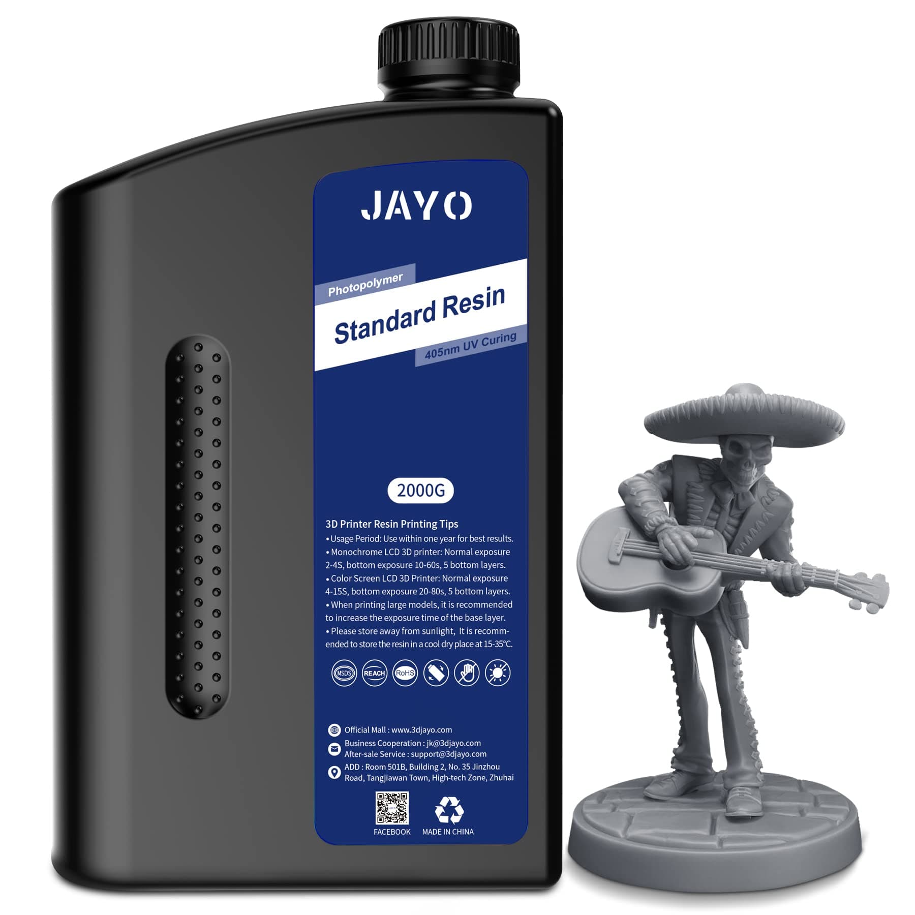 JAYO Resina para Impresora 3D 2KG, 405nm UV Estándar Resina Fotopolímera de Curado Rápido para Impresora 3D LCD DLP SLA 4K/6K/8K, Alta Precisión, Baja Contracción, Gris Oscuro 2000g