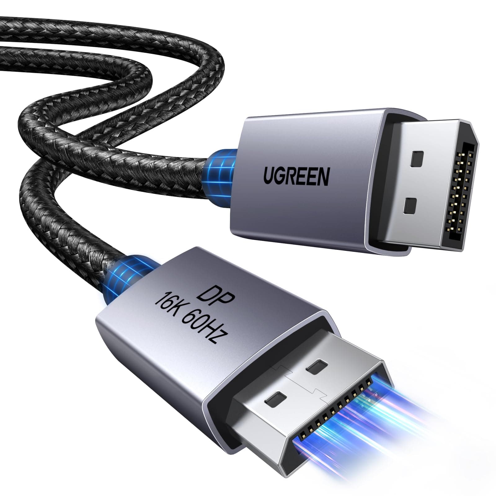 UGREEN 16K Displayport Kabel 2.1 16K 10K 60Hz 8K 120Hz 4K 240Hz 165Hz 144Hz, DP kabel 80Gbps mit HDR, FreeSync, G-Sync, DSC 1.2a, HDCP 2.2 für PC, HDTV, Gaming Monitor (2M)