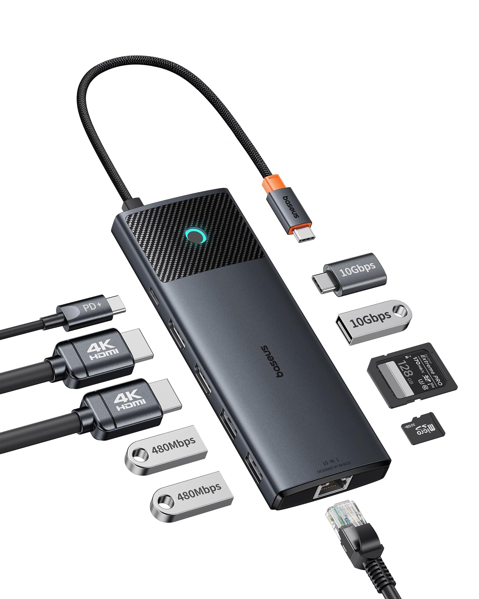 Baseus 10-in-1 Docking Station USB C 10 Gbps Up to 4K@120 Hz, Hub mit 2 HDMI, 2X USB-C und 3X USB-A, Gigabit Ethernet, SD/TF und 100W Power Delivery für MacBook/Dell/HP/Lenovo und mehr PC