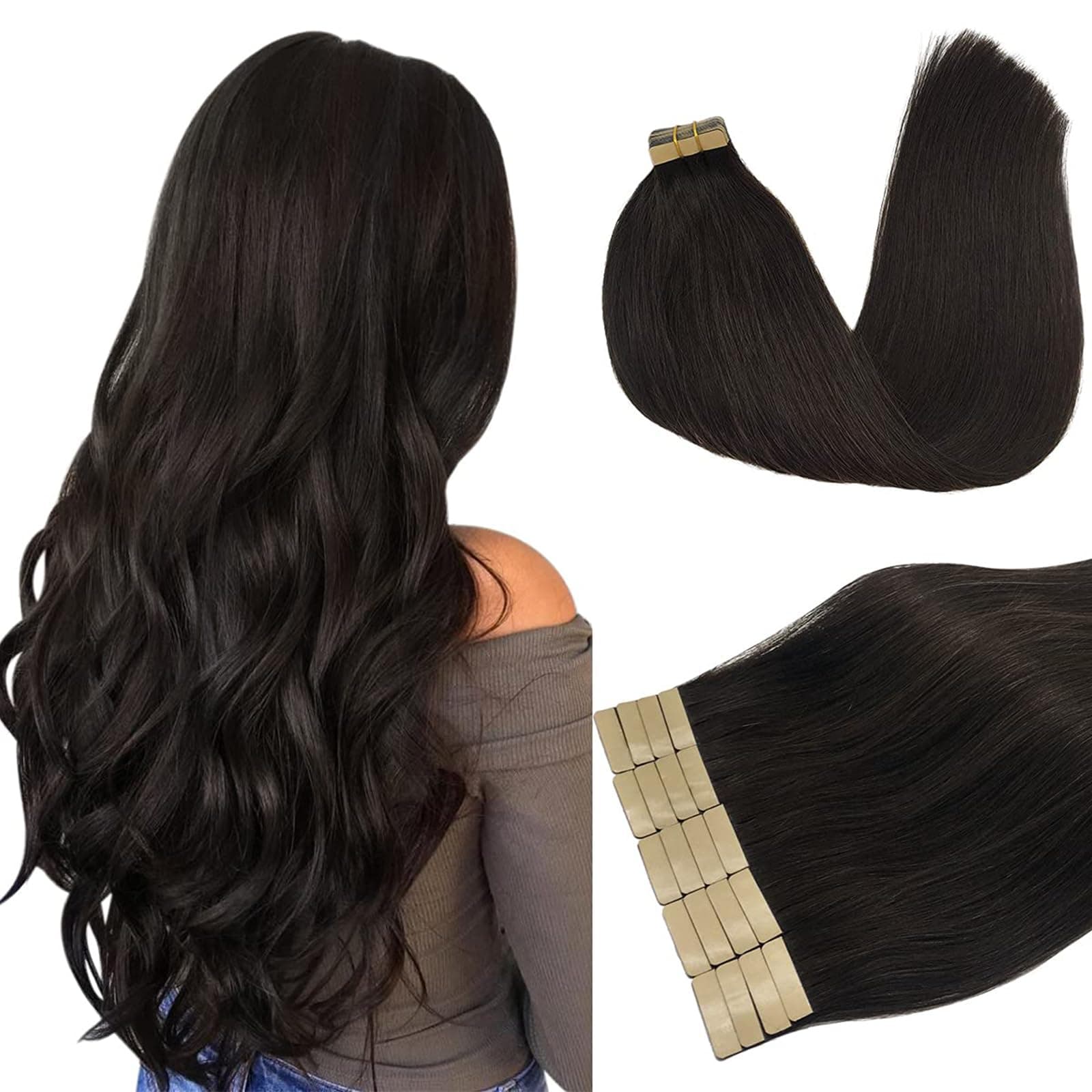 DOORES Biadesivo Extension Capelli Veri, Marrone Scuro 55cm 22 pollice 50g 20pcs, Capelli Lisci Remy Human Hair Extension Adesive Capelli
