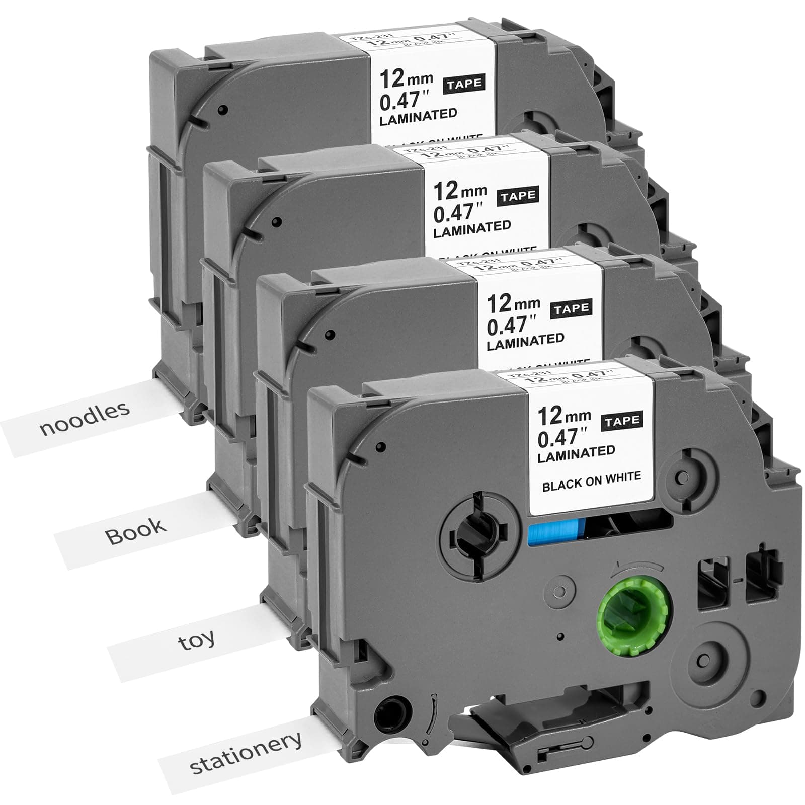 YIIFELL 4Pz Nastro per Etichette Compatibile Brother P-touch TZe-231 TZe231 TZ-231 12mm 0,47 Nero su Bianco Laminato Tape Cassetta per PT-H107B H105 H200 H100LB H100R 1000 1010 P300BT H110