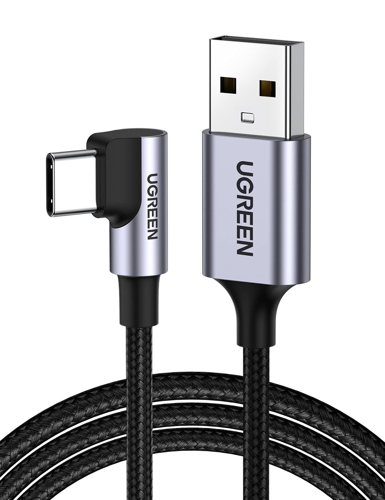 UGREEN Cavo USB C 90 Gradi 3A in Nylon, Cable Type C a A Ricarica Rapida QC 3.0, Compatibile con iPhone 16/15 Plus Pro Max, Galaxy S24 Ultra/S23/S22/A53,Pixel 9/8/7. 2M