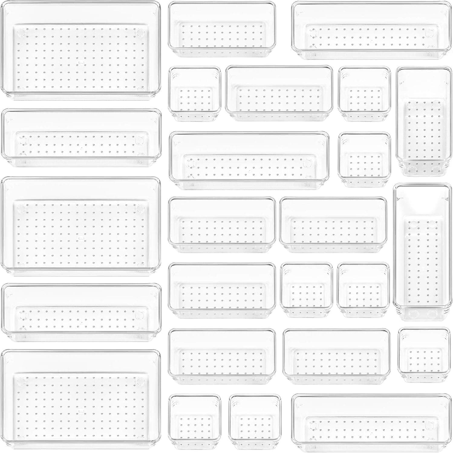 Vtopmart 25 Piezas Organizador de cajones con 4 tamaños, Sistema de Organizador cajones, Bandejas de Almacenaje para baño, utilizable para Maquillaje, Cocina, tocador, Oficina