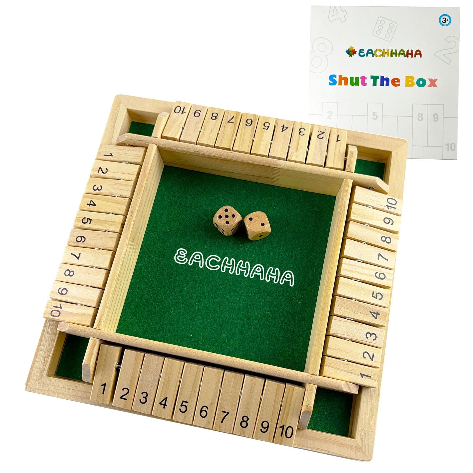 EACHHAHA Shut The Box 4 Joueurs -Jeux de société en Bois Classique-Jeu de dés-Jeu de Rassemblement de la Famille-Jouet de Voyage-Convient à la Formation en logique mathématique pour Enfants
