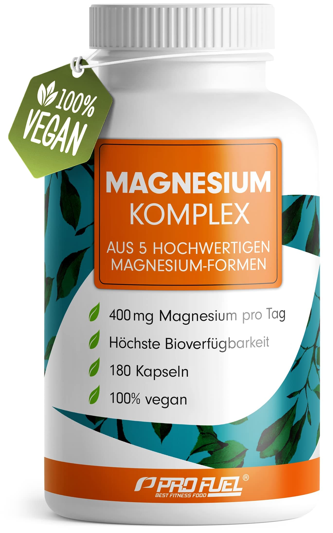 Magnesium Komplex 180 Kapseln, 400 mg elementares Magnesium pro Tag, 5 hochwertige Formen: Mag.-Oxid, Citrat, Bisglycinat, Malat & Ascorbat, laborgeprüft mit Zertifikat, Vorrat für 3 Monate