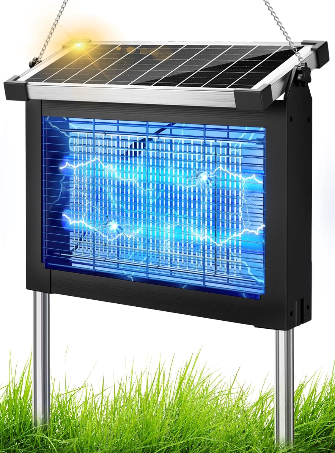 Anysun Lampada Antizanzare Elettrica Solare, Zanzariera Elettrica da Esterno 4500V, Ricarica Solare e USB, IPX5, Cavo da 3 m, Sensore Crepuscolare, per Terrazza Giardino Balcone Camping