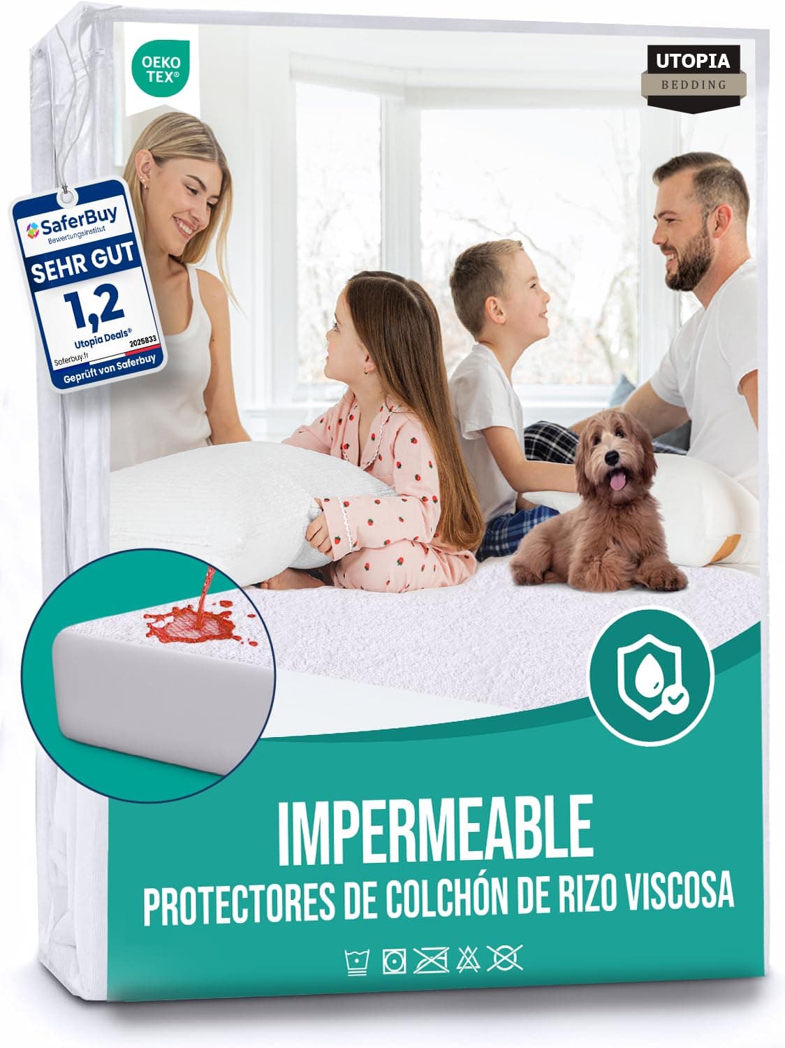 Utopia Bedding Protector de Colchón 90 x 200 x 30 cm Impermeable, Viscosa, Certificación Oeko-Tex, Funda Colchón Transpirable, Elástico En Todo