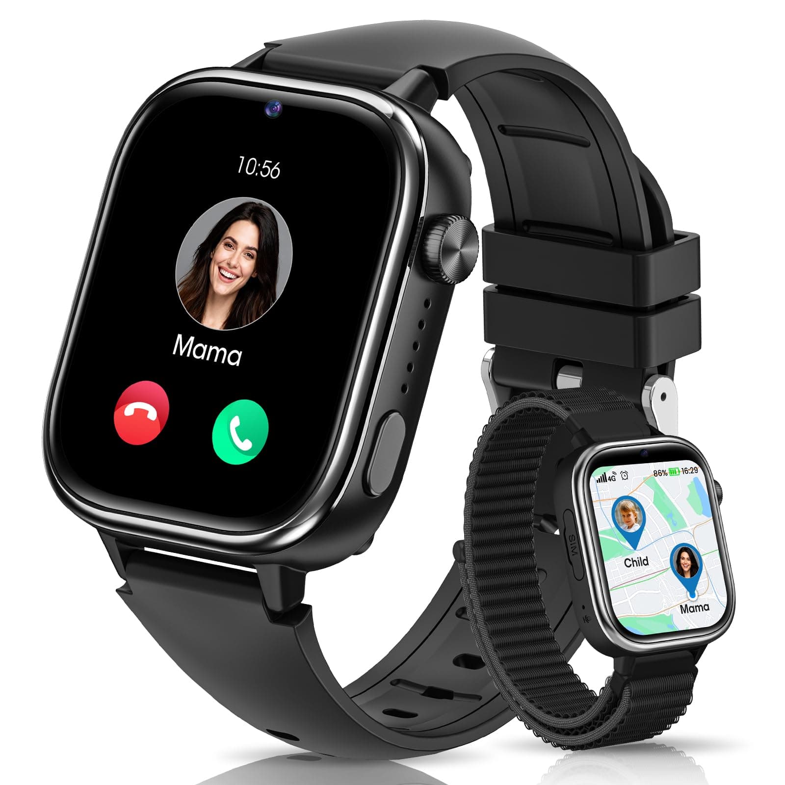SWGOTA 4G Reloj Inteligente Niño, Smartwatch Niños con GPS y Teléfono/Videollamadas/Chat de Voz/Función SOS/Modo Escuela/IP68, Cámara Despertador Podómetro Monitor de Sueño, Regalo Niñas/Niños, Negro