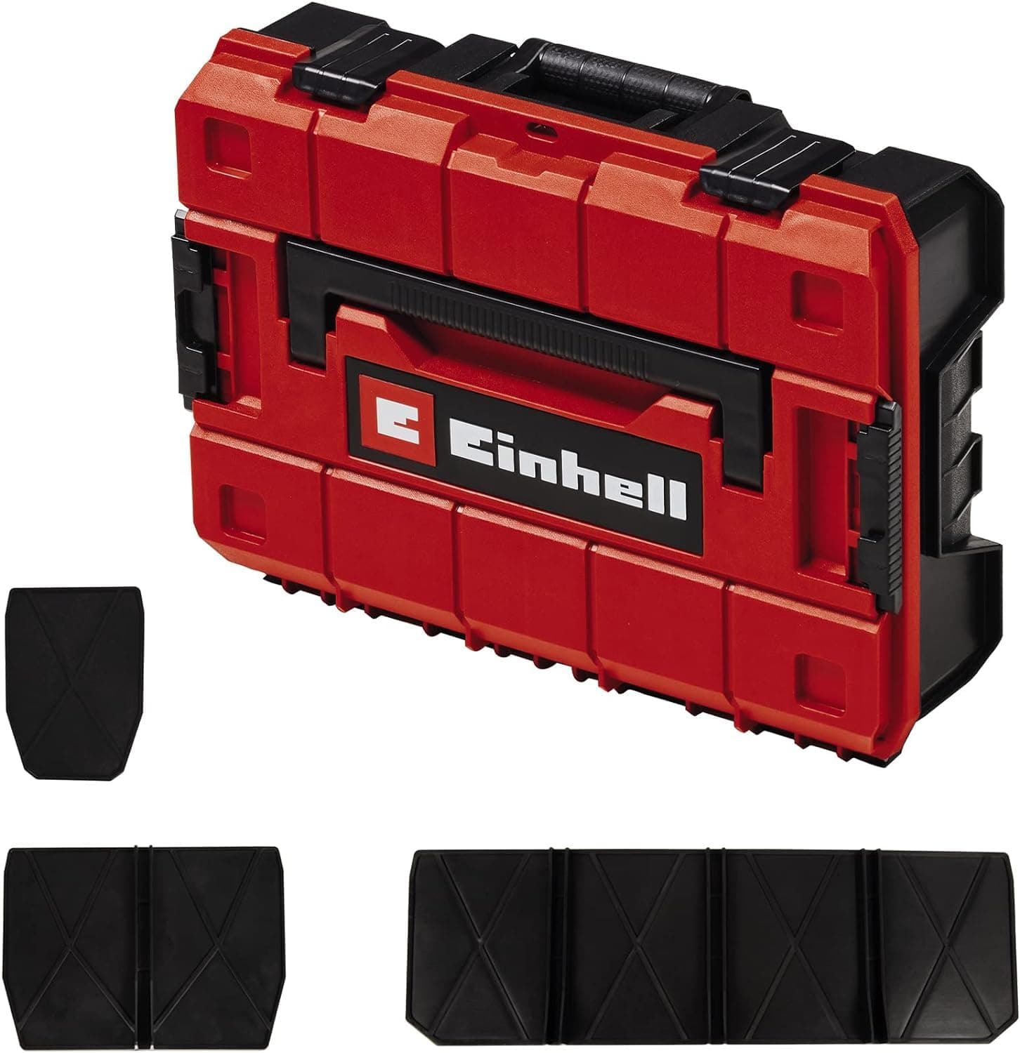 Einhell Systemkoffer E-Case S-F (für universelle Aufbewahrung von Werkzeug, 44x32x13 cm Außenmaße, max. 25 kg Beladung, spritzwassergeschützt, stapelbar, inkl. 9 Kunststofffächer)