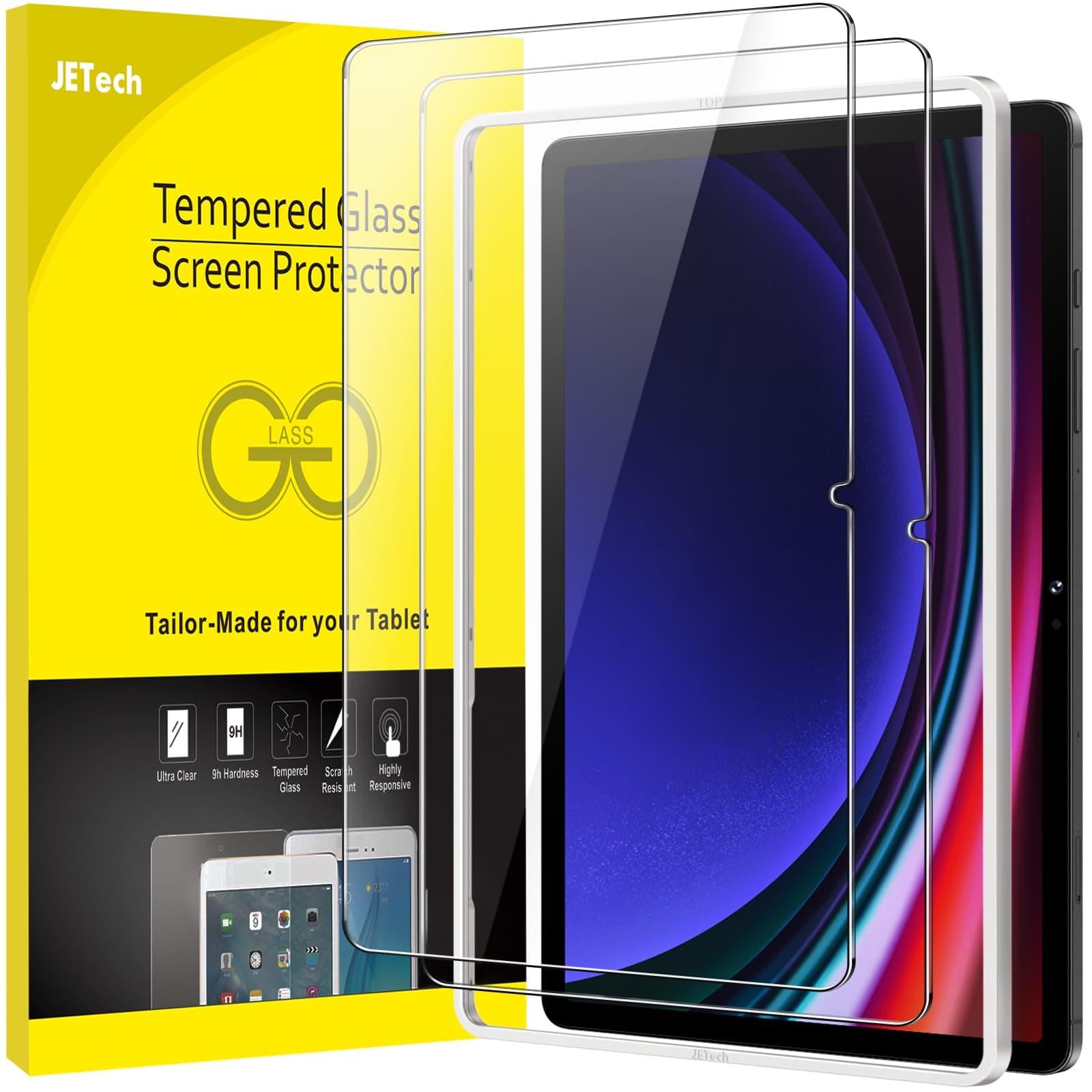 JETech Schutzfolie für Samsung Galaxy Tab S9 11 Zoll und Galaxy Tab S10 Lite / S10 FE / S9 FE 10,9 Zoll, mit Einfaches Installationswerkzeug, Panzer Schutz Glas Displayschutz, HD Klar, 2 Stück
