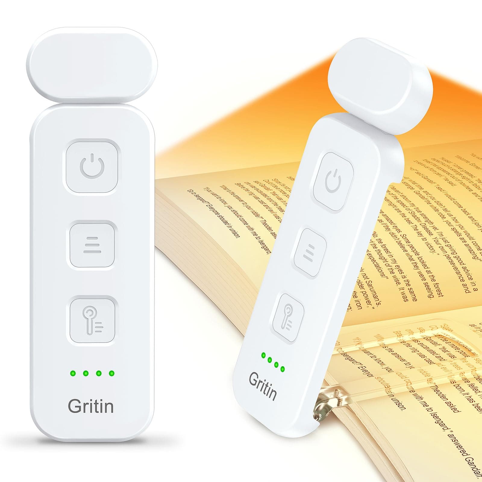 Gritin Lampe de Lecture Rechargeable, 3 Couleurs Protection des Yeux & 5 Niveaux de Luminosité Réglables, Portable Longue Durée Mini Liseuse Lampe Clip pour Lire au Lit,Blanc