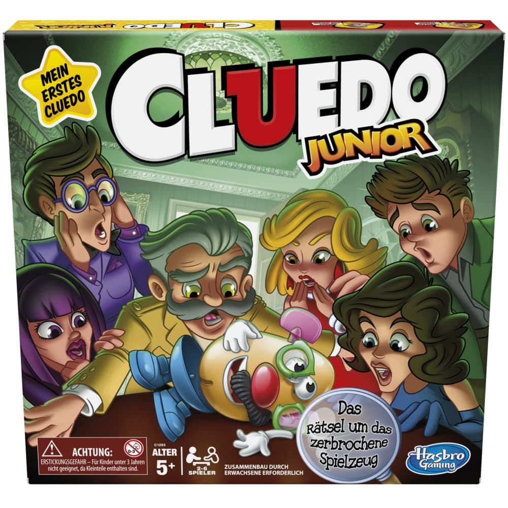 Hasbro Gaming Cluedo Junior Brettspiel für Kinder ab 5 Jahren, Das Rätsel um das zerbrochene Spielzeug, klassisches Detektivspiel für 2 bis 6 Spieler, für die ganze Familie