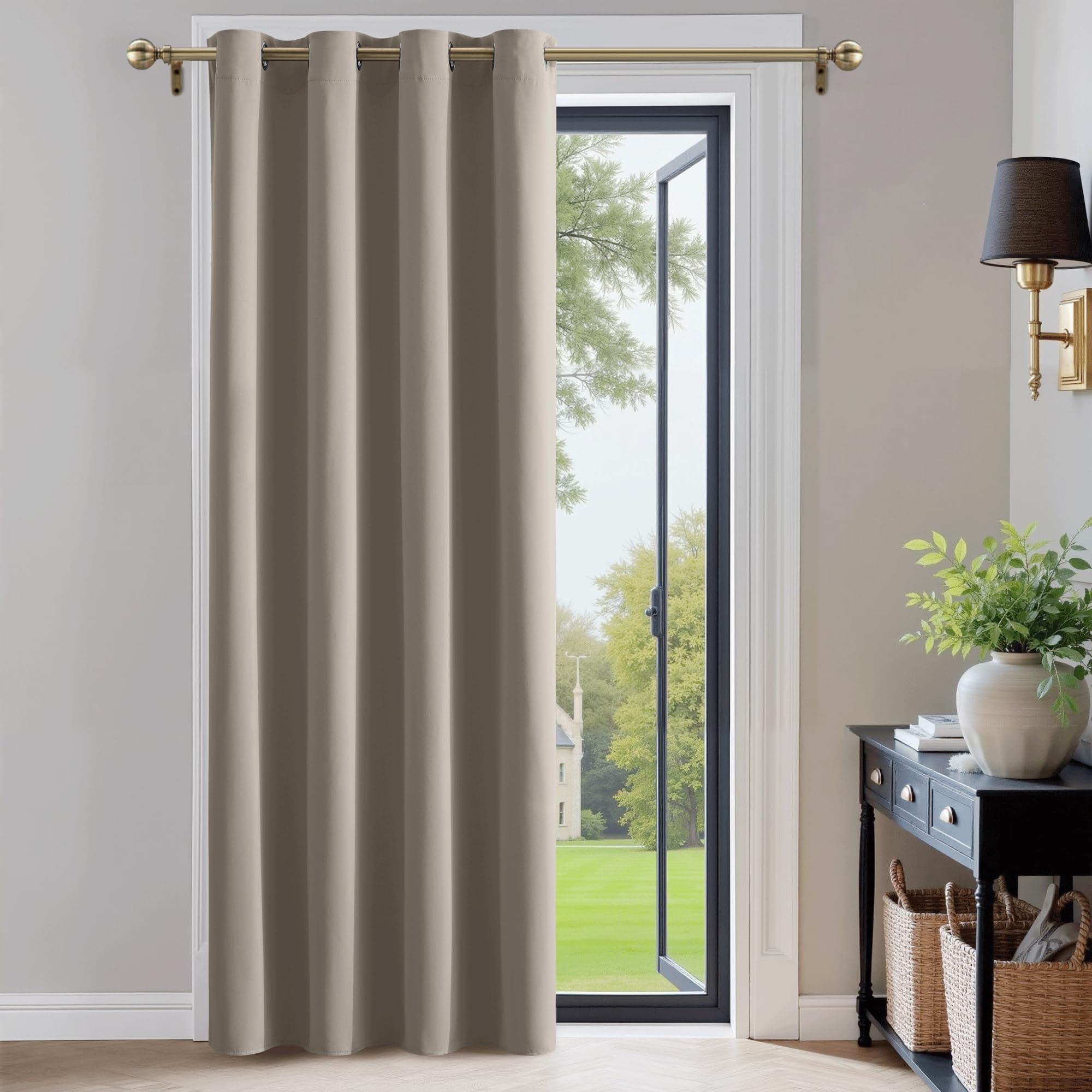 PONY DANCE Gardinen Kinderzimmer Türvorhang 1 Stück H 200 x B 140 cm Blickdichter Vorhang mit Ösen Thermovorhang Hitzeschutz Verdunkelungsvorhang Wohnzimmer, Sandfarben