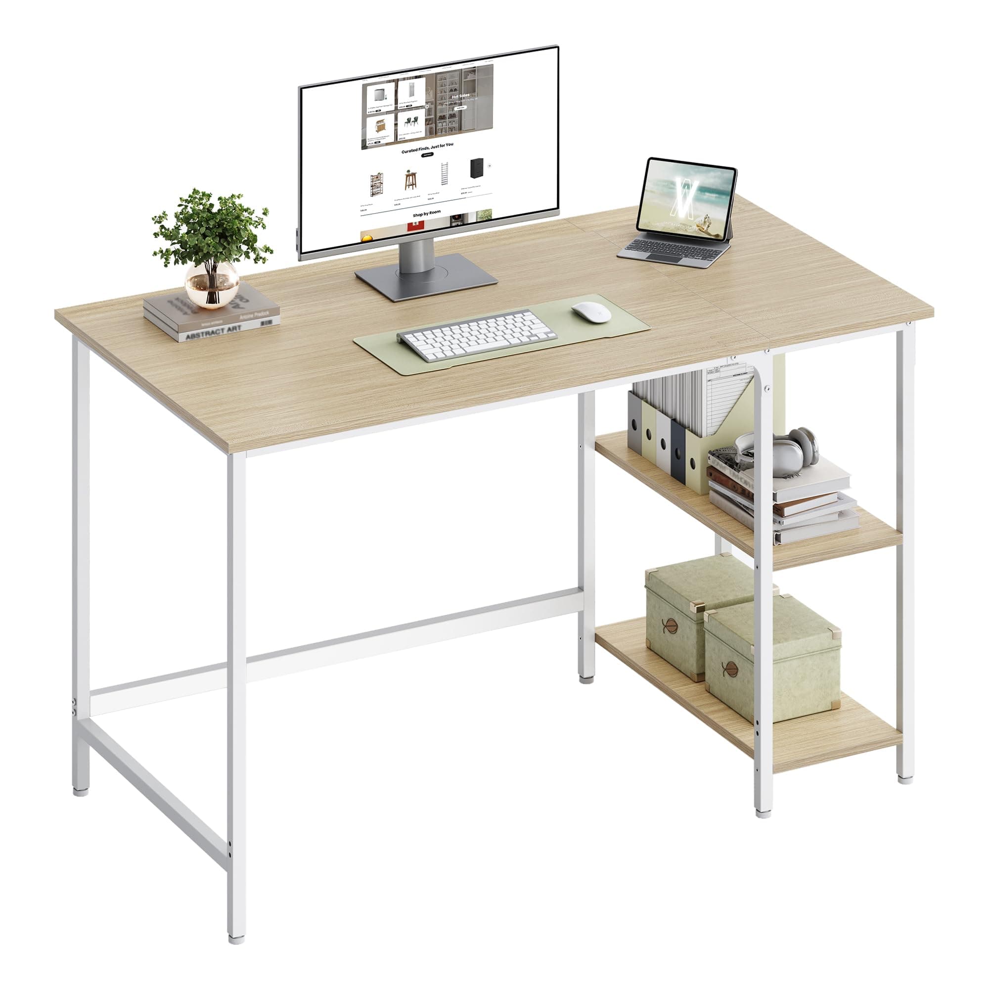 VASAGLE Escritorio, Mesa de Trabajo, Estilo Moderno, para Estudio Dormitorio Salón Oficina, 120 x 60 x 76 cm, Beige Natural y Blanco Perla LWD047N02