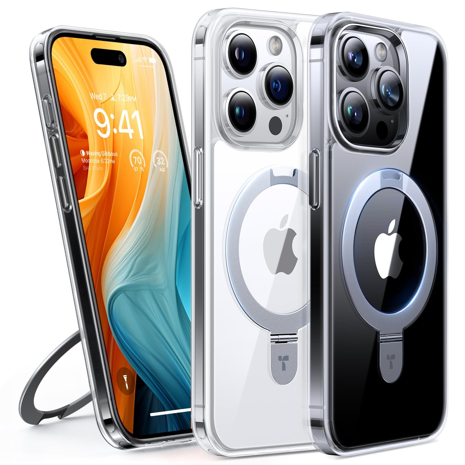 TORRAS Ostand für iPhone 15 Pro Hülle für MagSafe (Nr.1 Magnetkraft, Unsichtbarer Ständer, Militärischer Schutz) Stoßfest Handyhülle iPhone 15 Pro Case Kratzfeste Schutzhülle All-in-One Transparent