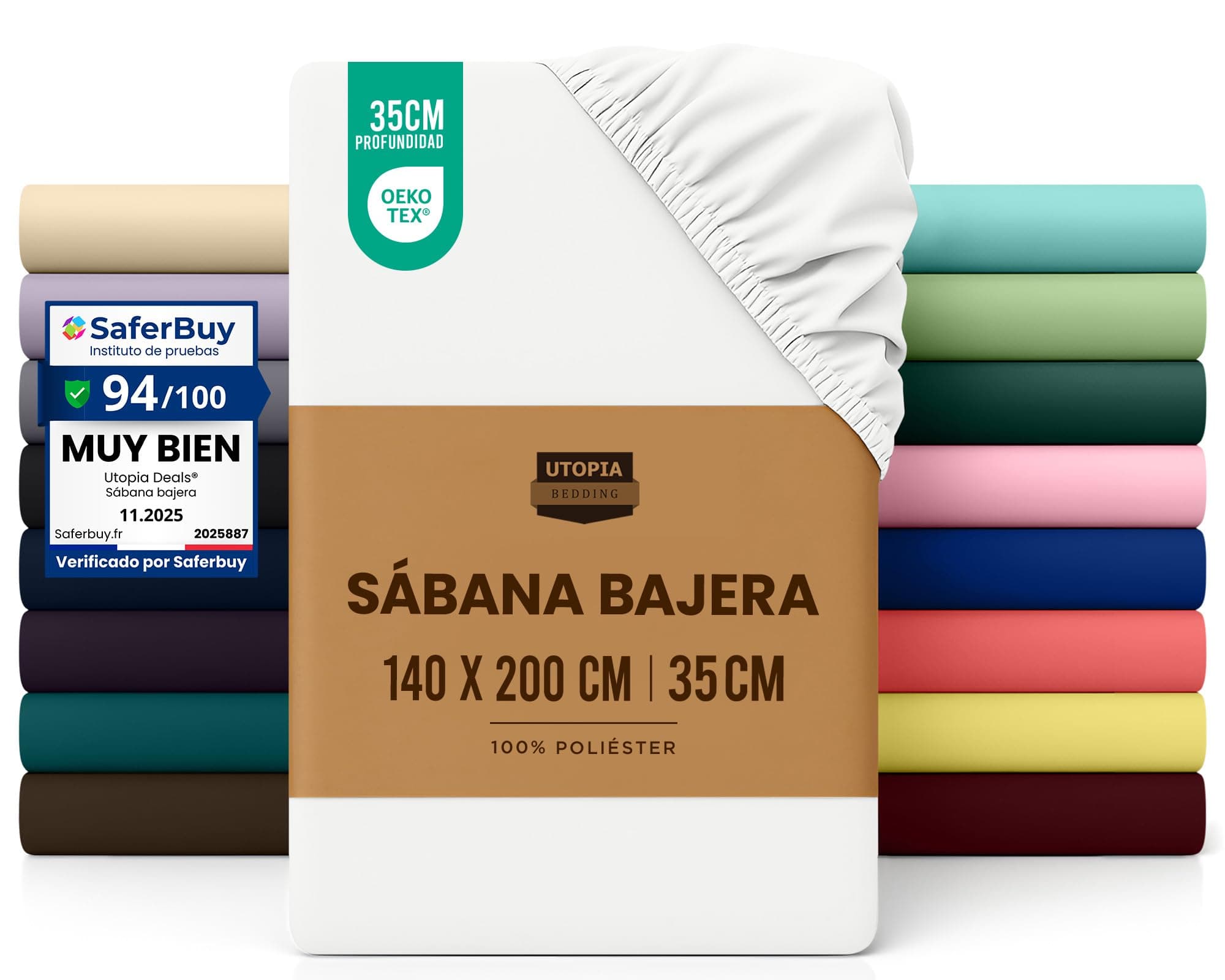 Utopia Bedding Sabana Bajera 140x200 - Blanco - Certificado Oeko Tex - Bolsillo Profundo - Microfibra de Poliéster Cepillado (Cama 140)