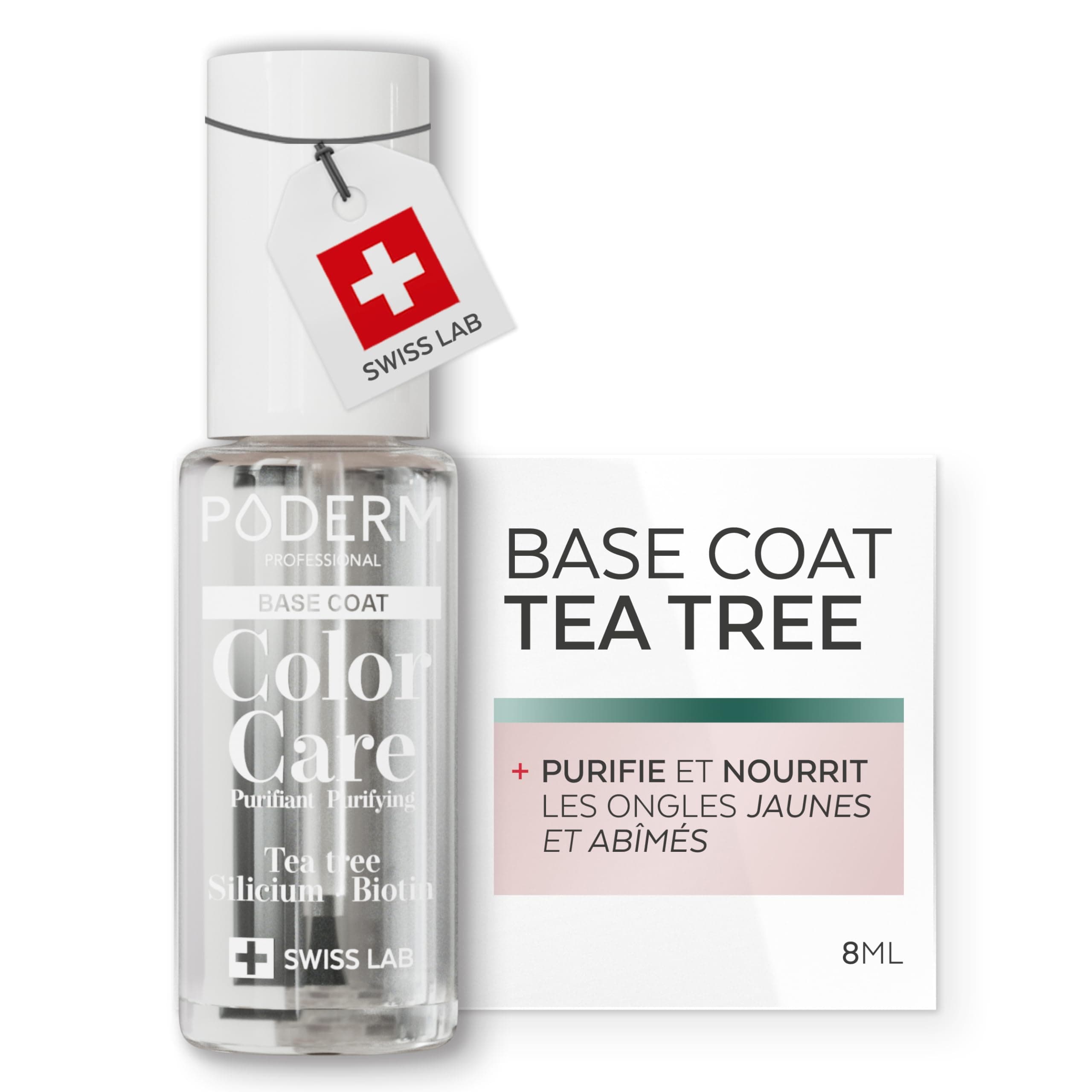 PODERM Vernis Mycose à Ongles - Swiss Made | Couleur Base Coat - 8ML | Antifongique au Tea Tree, Silicium & Biotine | Renforce, Répare & Camoufle les Ongles Jaunes et Abîmés | Créé par une Podologue