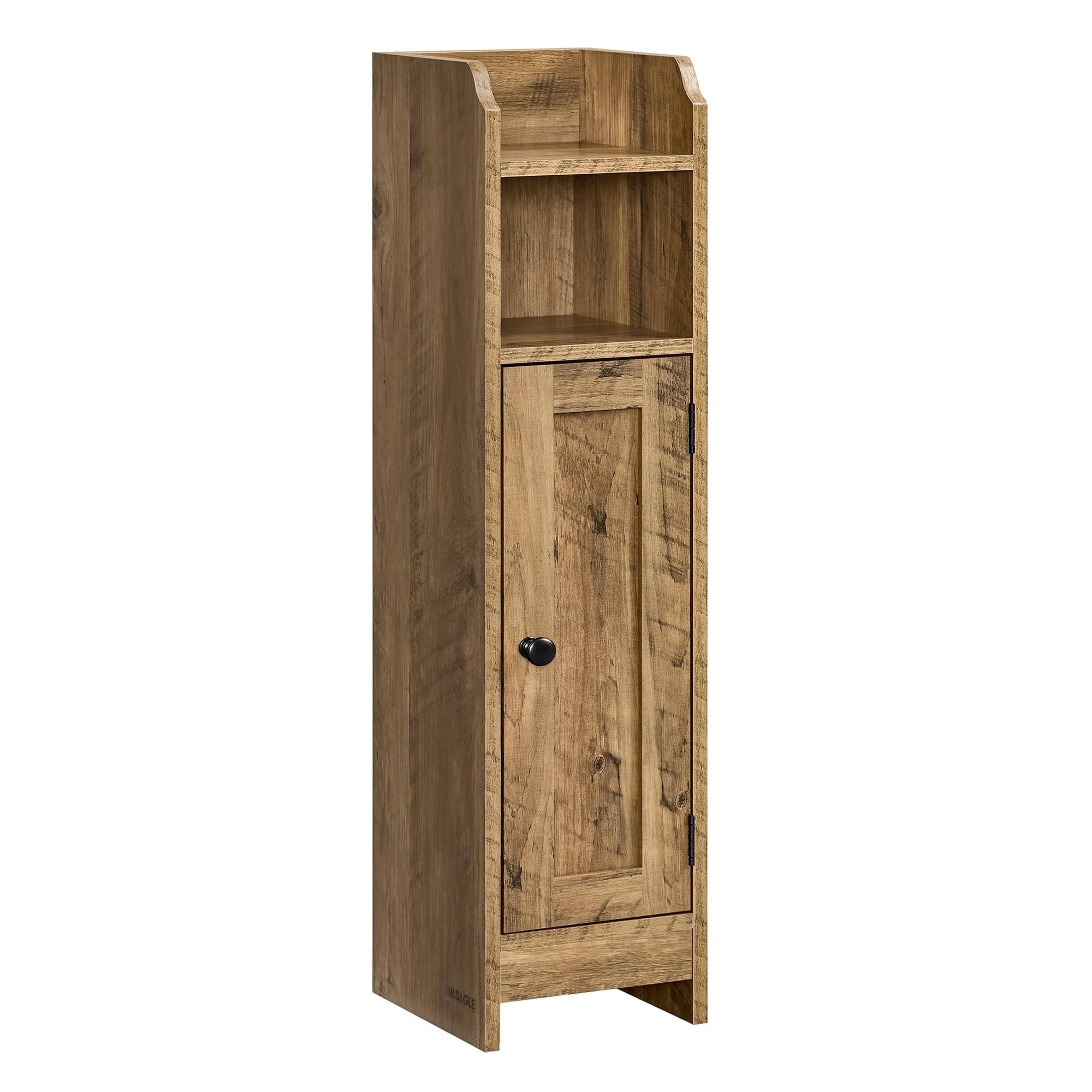 VASAGLE Badezimmerschrank klein, Badschrank schmal, stehend, mit Tür und Regal, Kleiner Schrank für Toilettenpapier, Toilettenschrank, verstellbare Ablagen, 20 x 18 x 80 cm, honigbraun, BBK310K01