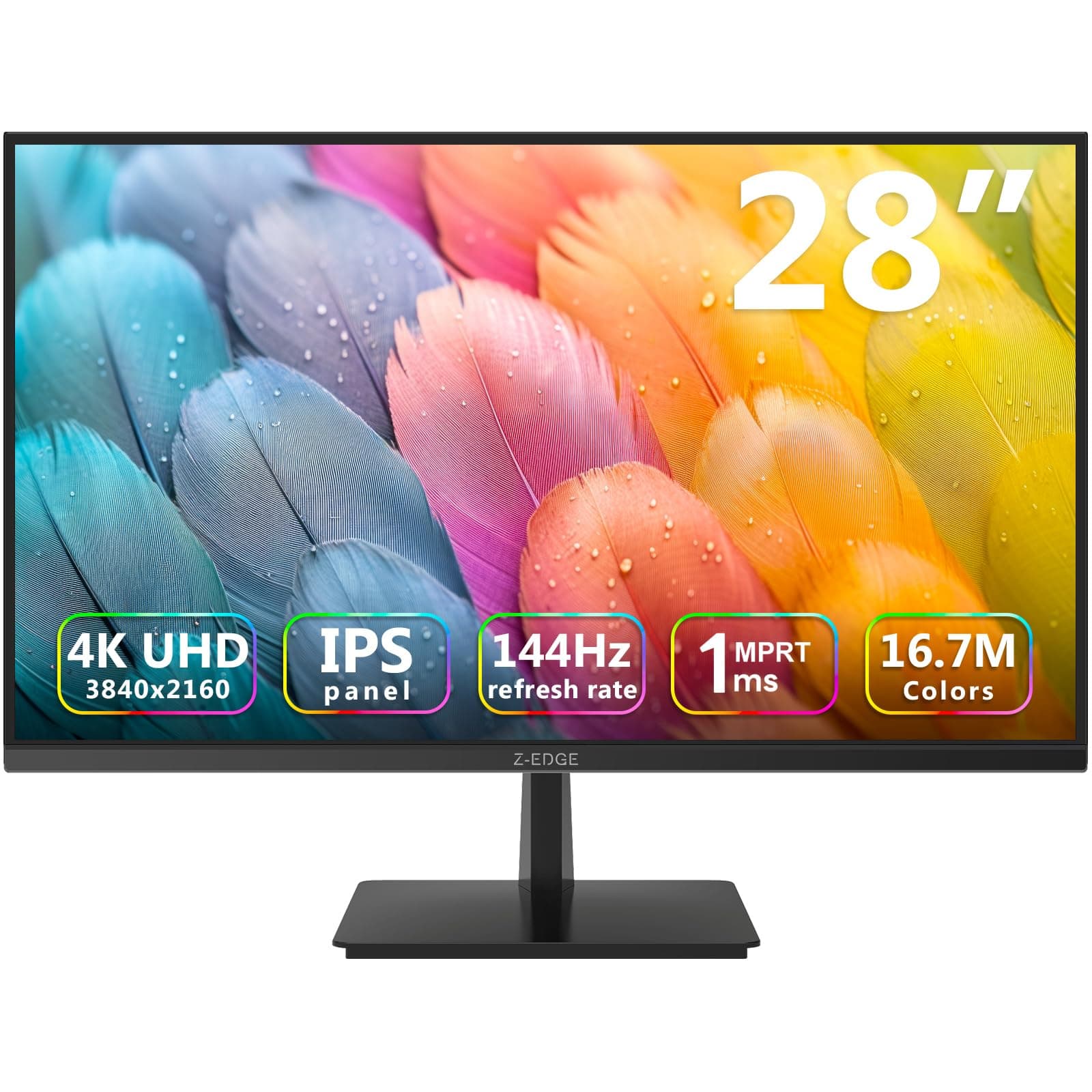 Z-Edge Monitor Gaming 4K 28 Pulgadas UHD 3840 x 2160 144Hz, Pantalla PC IPS 1 ms MPRT, 300 CD/m², FreeSync, HDR10, DP y HDMI, VESA Compatible, Negro