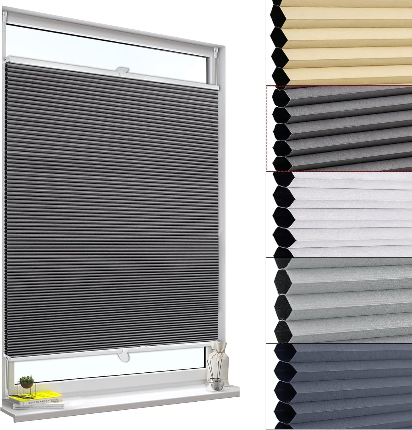 WOLTU Plissee ohne Bohren Klemmfix Wabenplissee Verdunkelung Thermo Jalousie Sonnenschutz und Sichtschutz Dunkelgrau 100x130cm Fenster Rollo für Innen & Tür