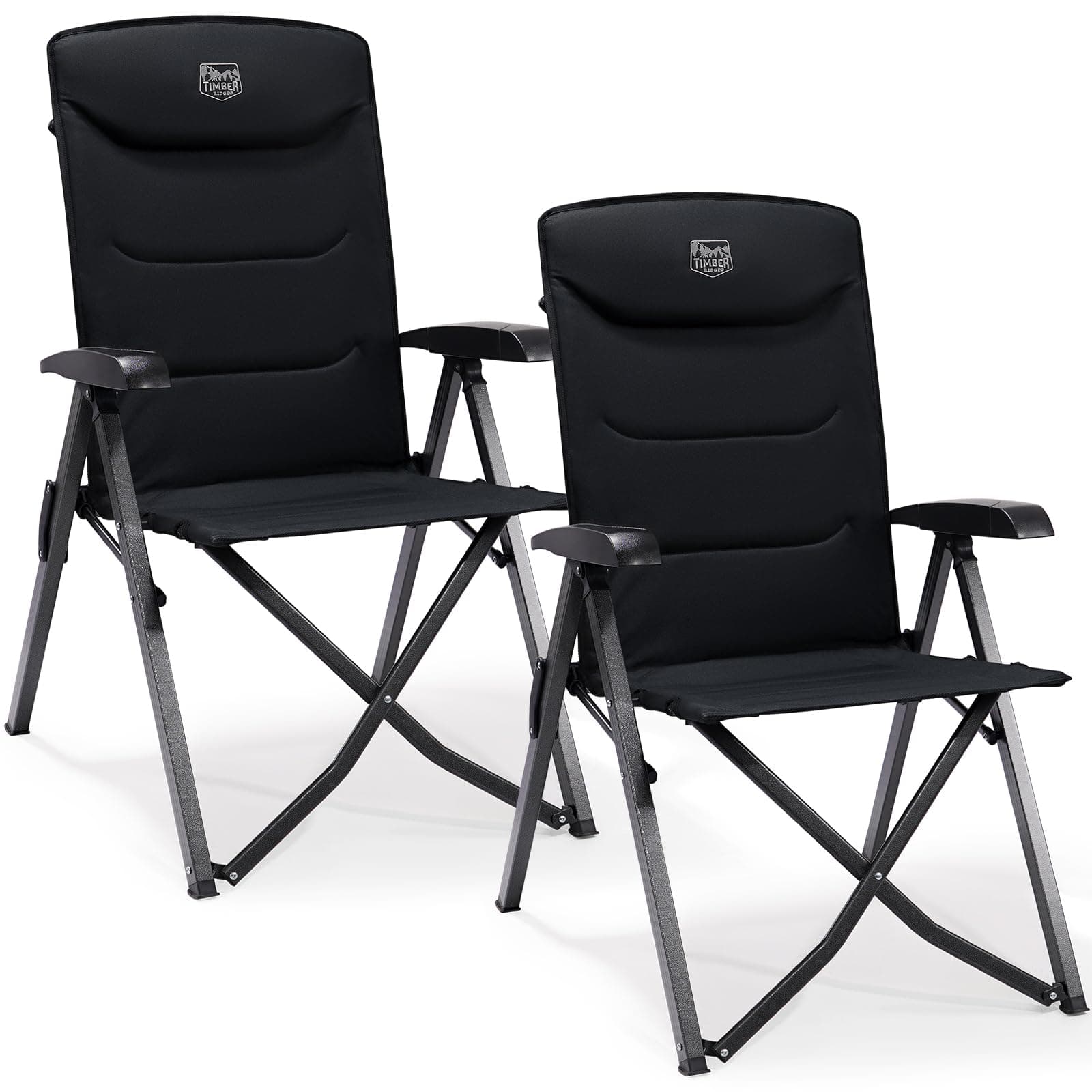 TIMBER RIDGE Silla de Camping Adulto 150kg Sillas de Jardín Plegable Portátile de Alta Resistencia Respaldo Alto Silla Reclinable de 4 Posiciones para Campamento Picnic Jardín Caravana (2 Pcs, Negro)