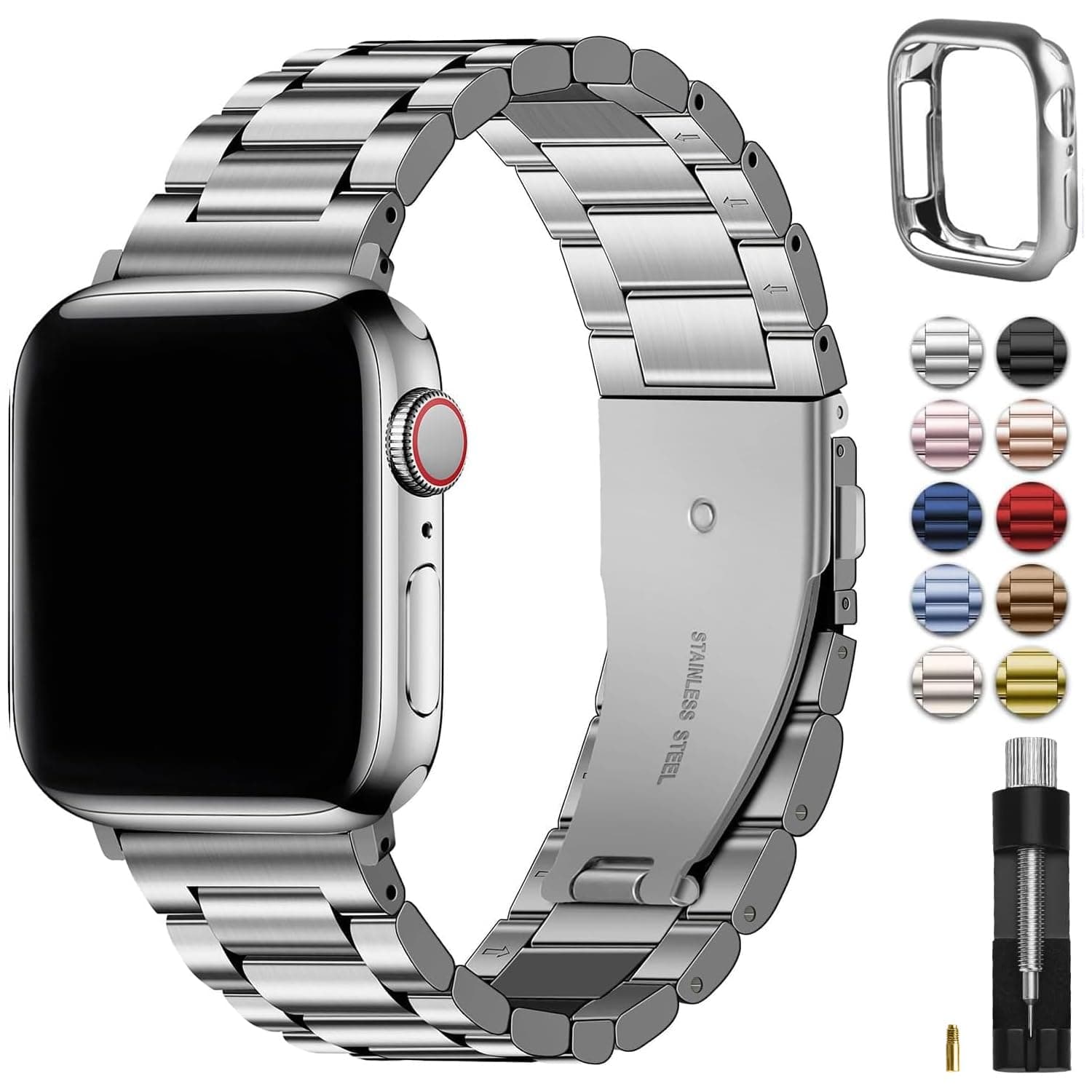 Fullmosa Cinturino per Apple Watch 40mm 41mm 38mm, Cinturino in Acciaio Inossidabile Compatibile con Apple Watch SE3 SE2 SE Serie 9 8 7 6 5 4 3 2 1, Cinturini di Ricambio per Donna e Uomo, Argento