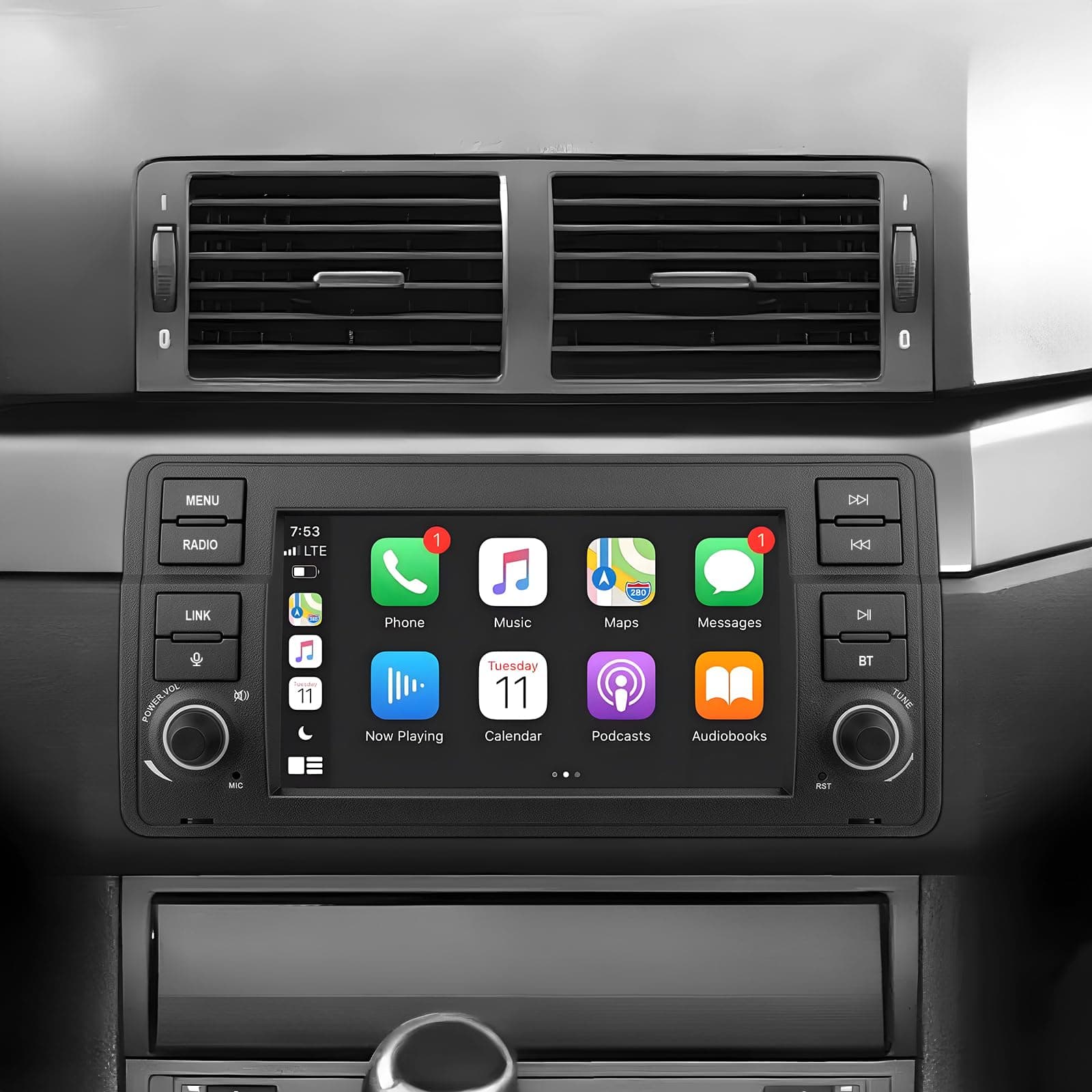 Radio para automóvil Compatible con BMW E46 (1999–2004) Serie 3. Admite CarPlay inalámbrico/cableado, Android Auto + Mirror Link. Radio con Am/FM/RDS, Pantalla táctil HD de 7 Pulgadas